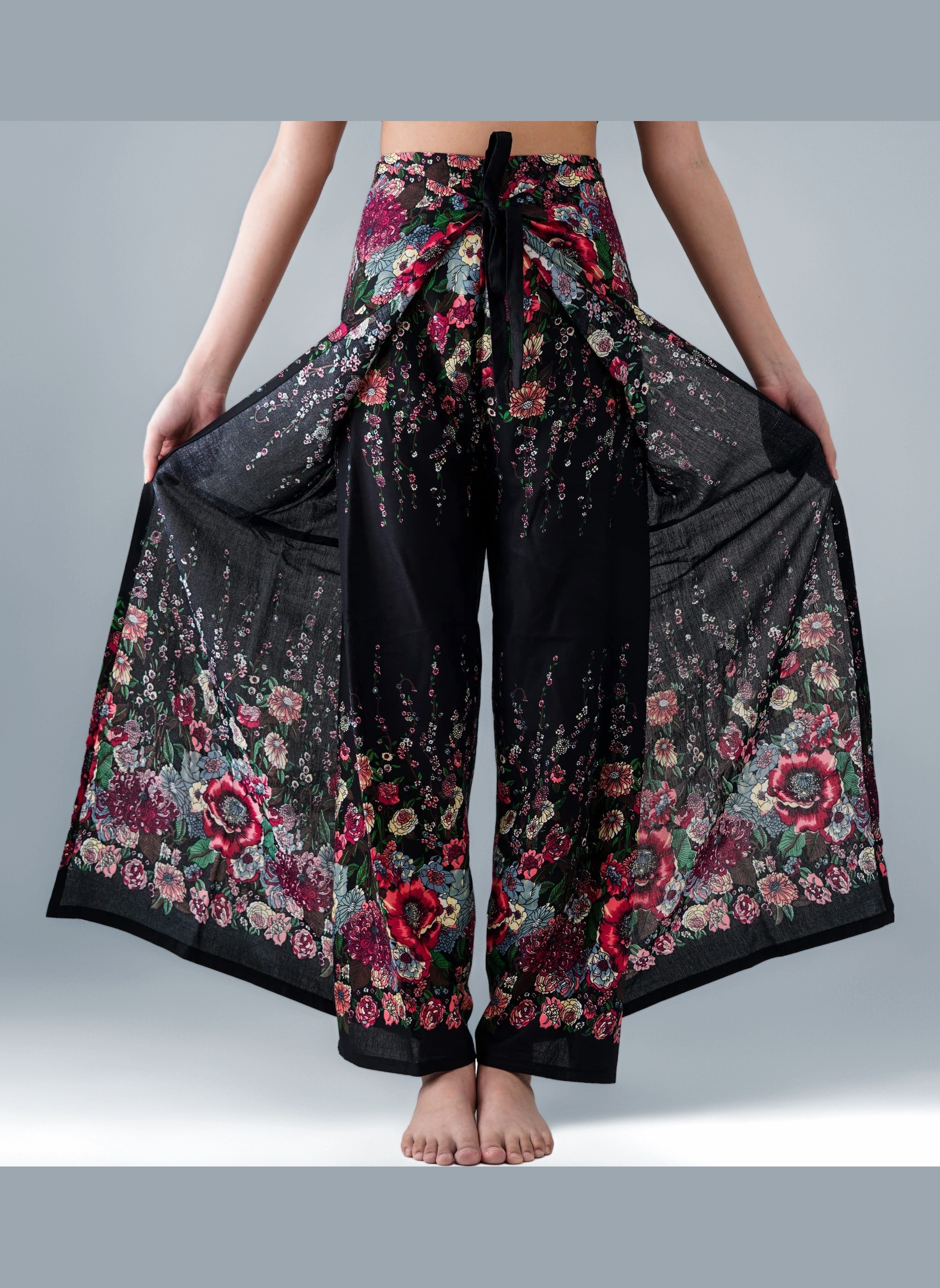 Women's Boho Palazzo Pants Wide Leg Yoga Wrap Tie Up Waist