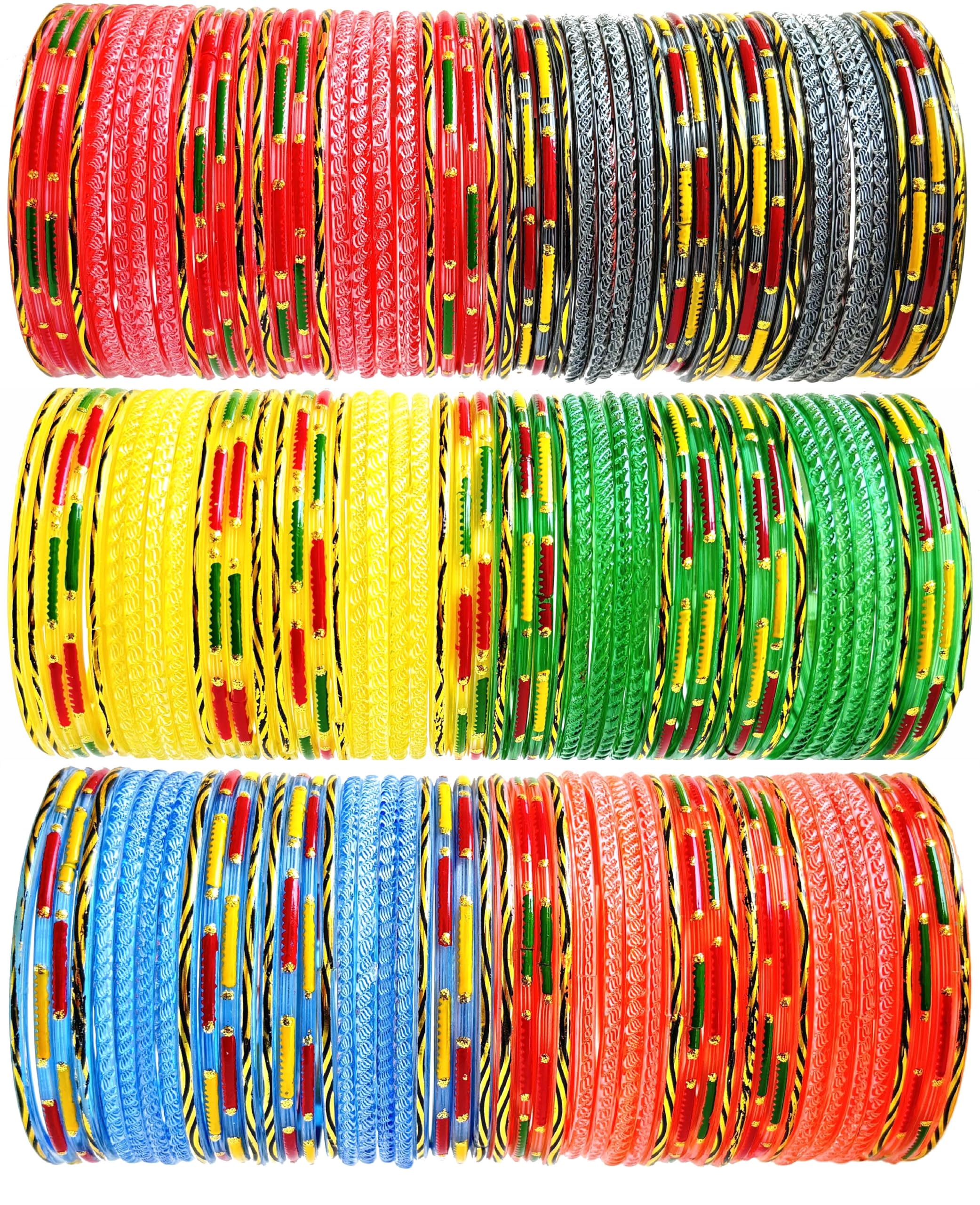 Hand Kkrafts Multicolor glossy finish glass bangle/chudi set of 144 in 12 unique color for women and girls