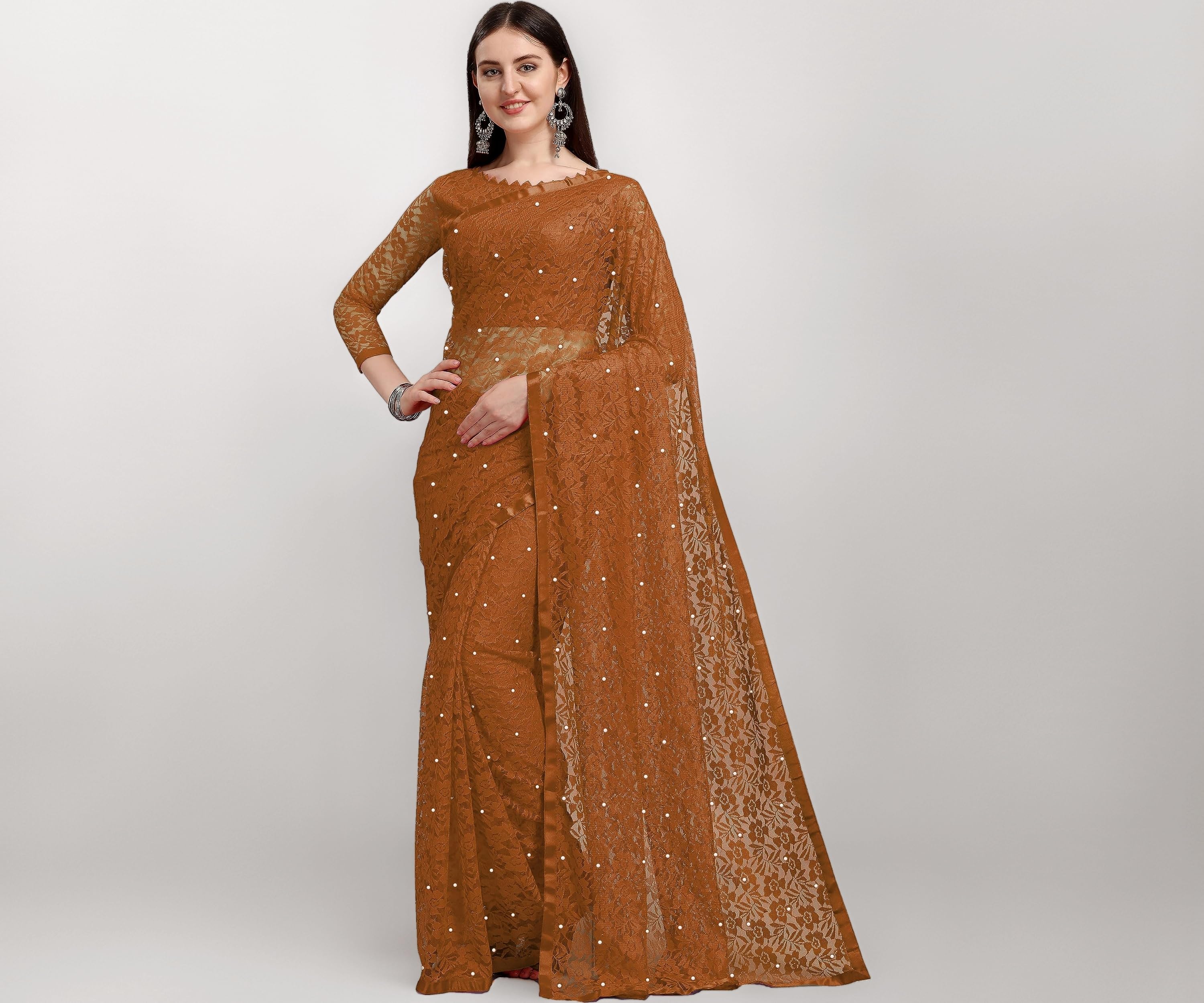 LOROFY Women's Net Saree With Blouse
