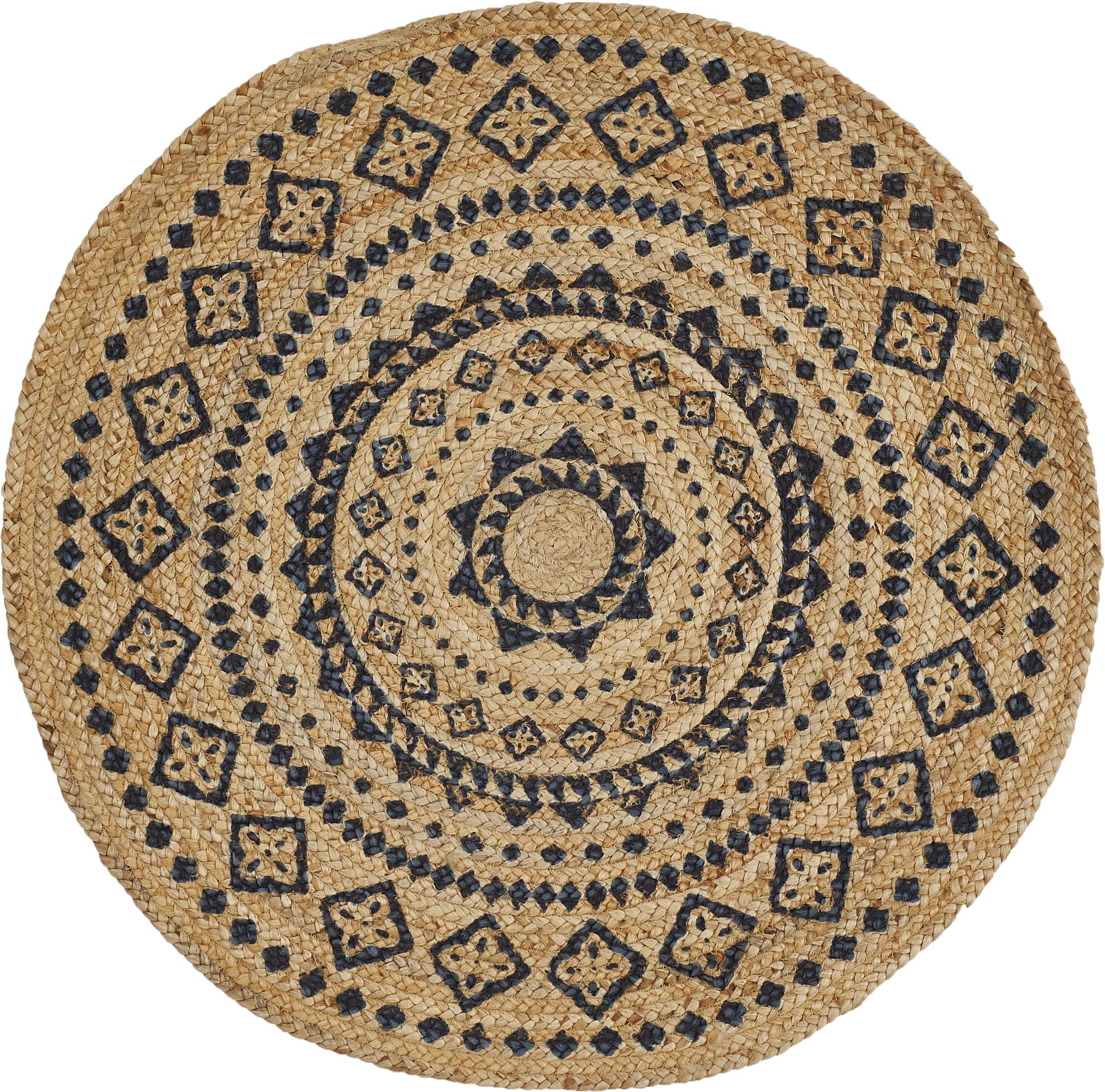 -LUXOR- living Tapis Mamda - Tapis Rond en Jute - Convient également comme Tapis de Chambre à Coucher - Tapis bohème Durable Beige - Tapis de Salon - Produit Naturel 120 cm - Rond - Ornement