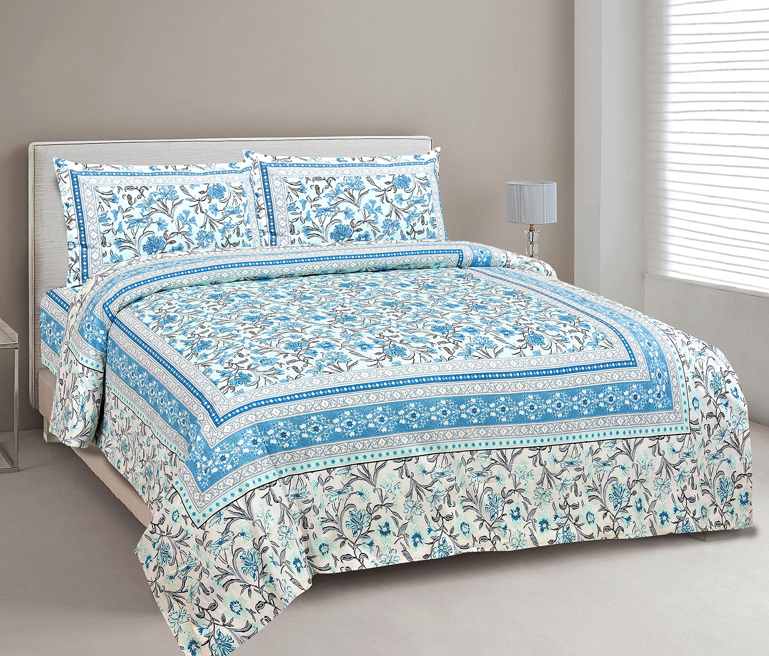 Urban Jaipur Cotton 144 TC Double Bed Sheets King Size With Pillow Covers, Sky Blue (B097D8XPN6) Amazon Price History, Amazon Price Tracker