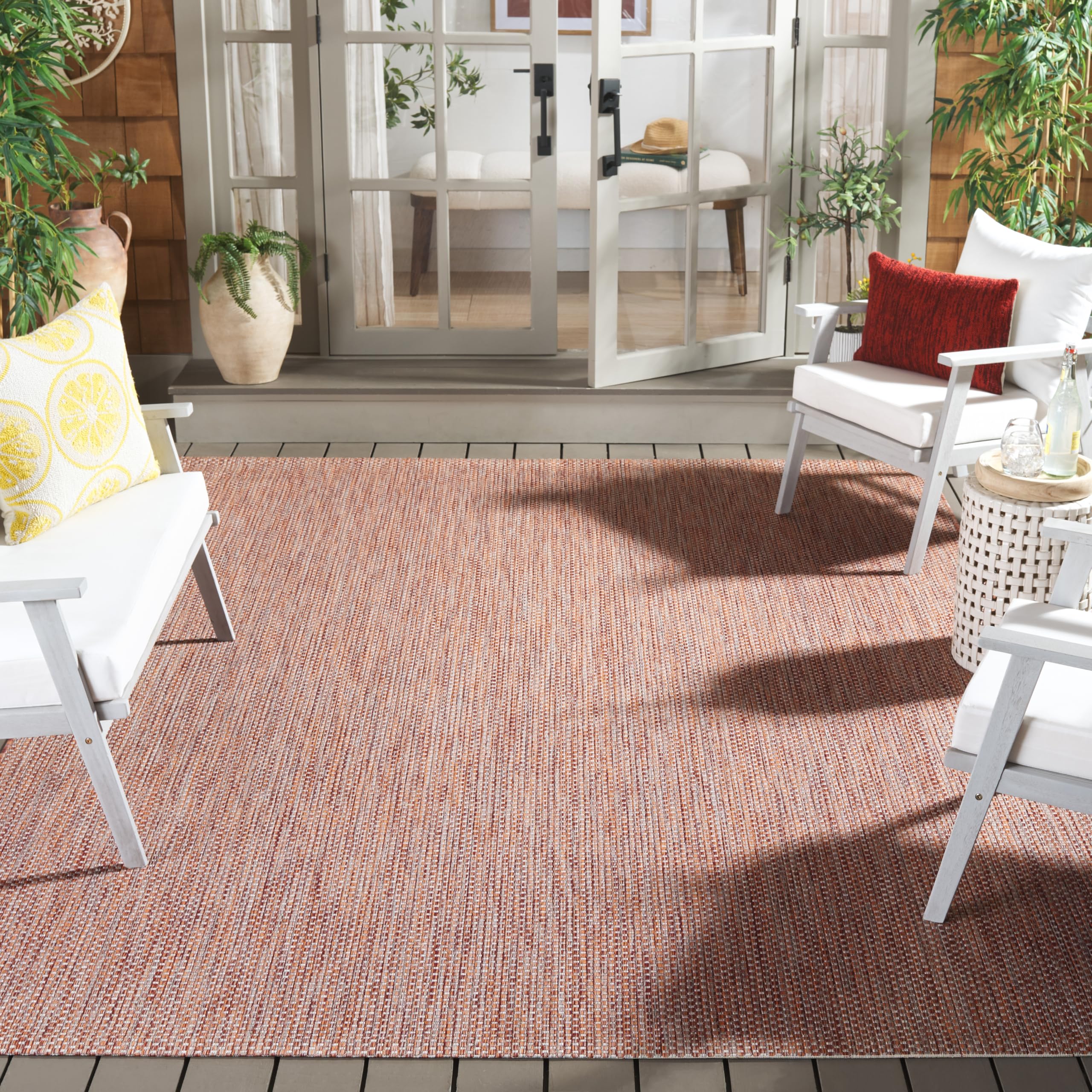 SAFAVIEH Washable Rug Outdoor Courtyard Collection - 10' x 14', Red & Beige, Non-Shedding & Easy Cleaning, Ideal for Patio, Backyard, Mudroom (CY8521-