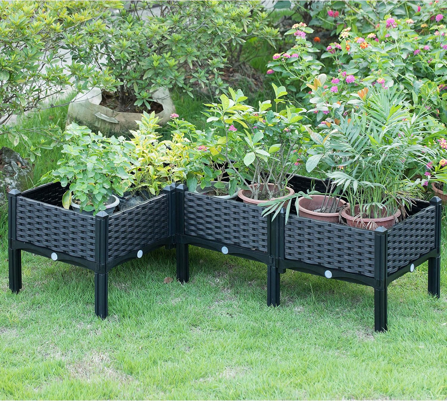 16" Brown Rattan Raised Garden Bed Planter