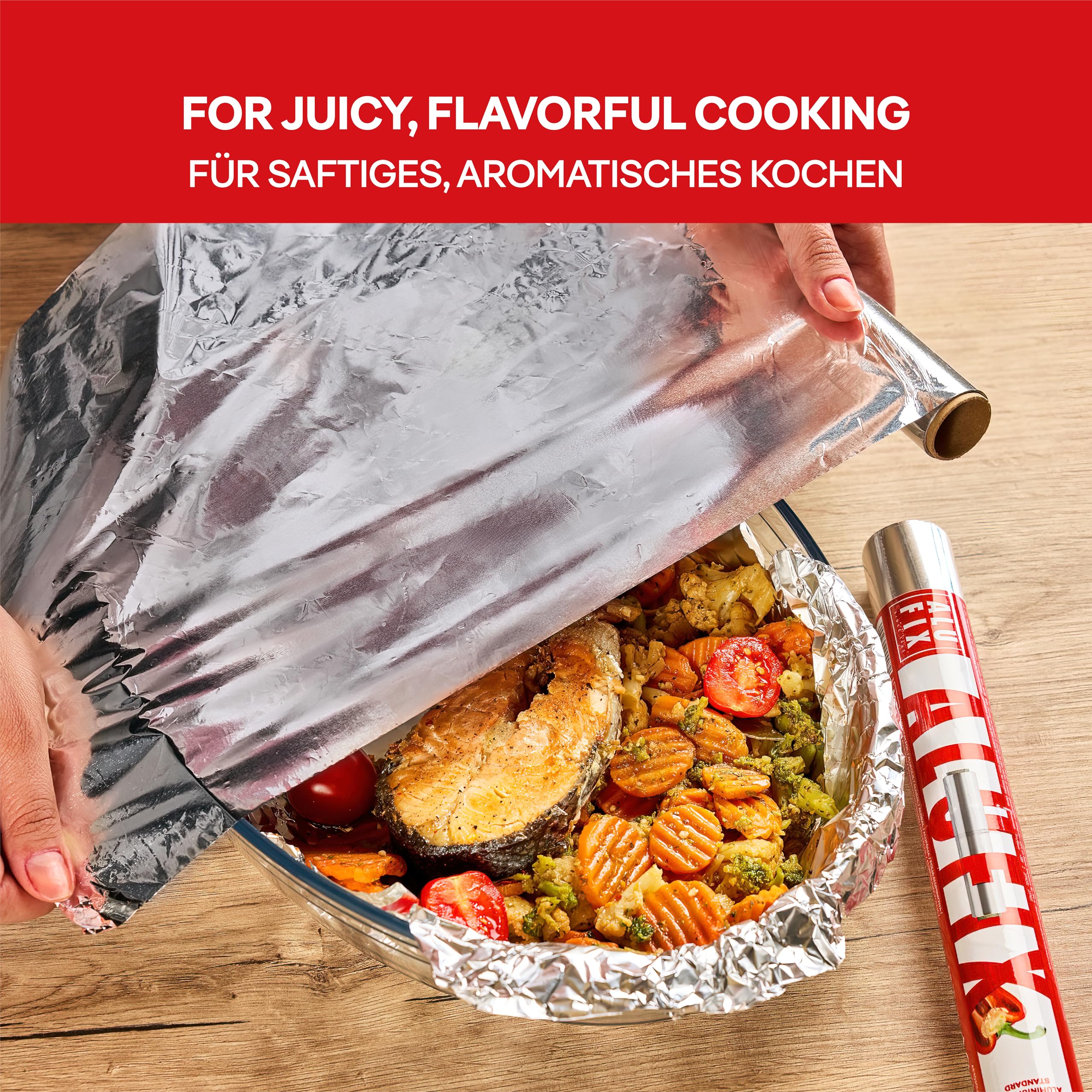 ALUFIX Foglio di alluminio per cottura al forno/ 1 rotolo/ 29 cm x 10 m/ 10 μm/argento/resistente allo strappo/resistente al calore e all'umidità/riciclabile/per la cucina