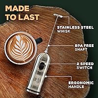 Vista 5 de espumador de leche con 2 velocidades, con mango, para hacer latte y mezclar bebidas - con baterías, Plateado
