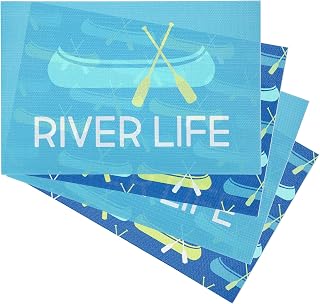 Pavilion - River Life Boat Patterned - Set Of 4 PVC 17.75 x 11.75 Inch Placemats