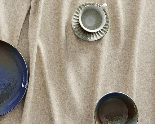 Miniatura 7 de ZeeMart Mantel rectangular básico de lino sintético color beige, 60 x 84 pulgadas, color cambray natural, resistente a las arrugas, lavable, de