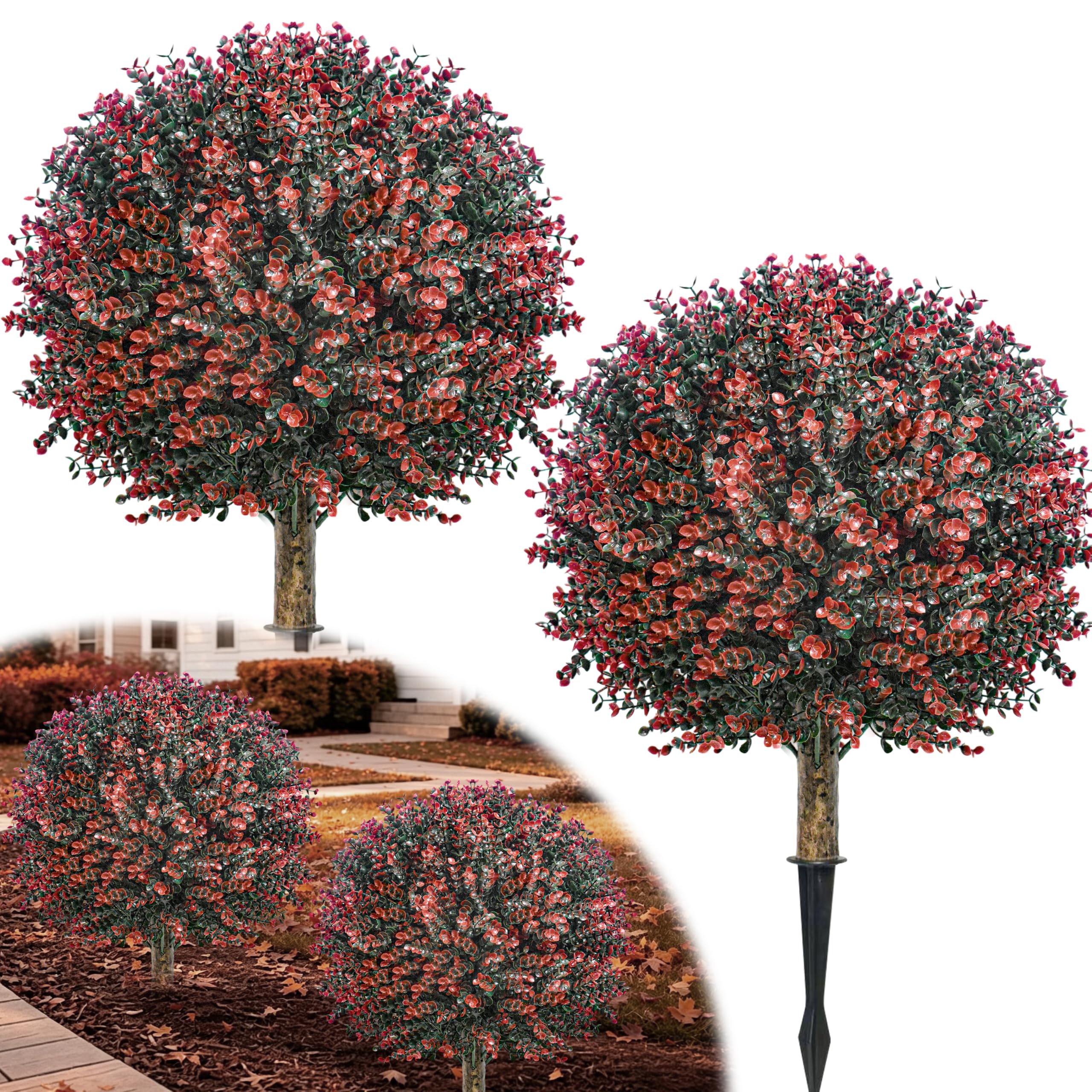Árboles de boj artificiales decorativos rojos para terrazas y entradas residenciales