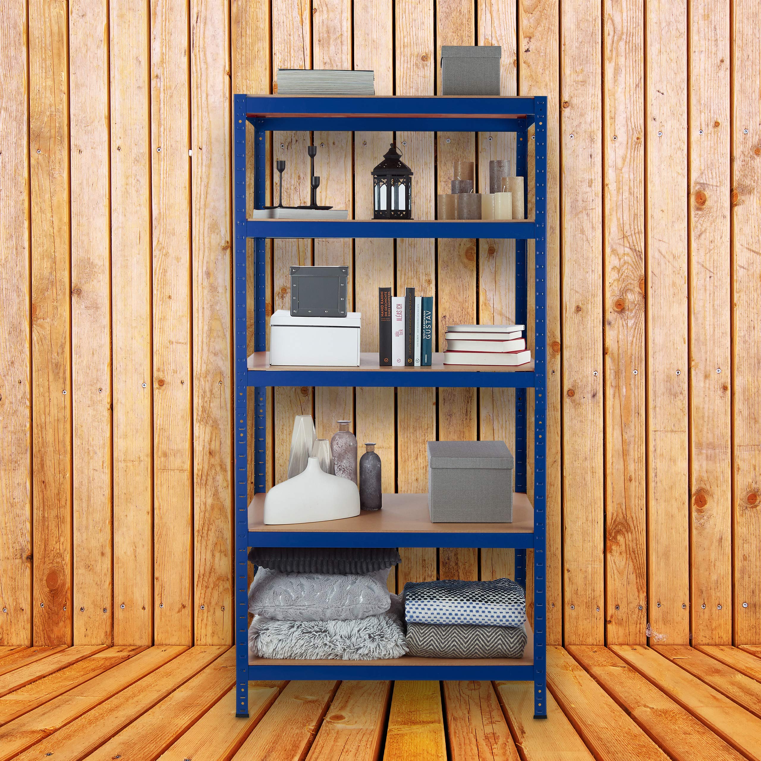 Relaxdays Estantería de almacén, 1325 kg, Cinco estantes, Ensamblaje, Organizador, Acero, 180 x 90 x 45 cm, Azul