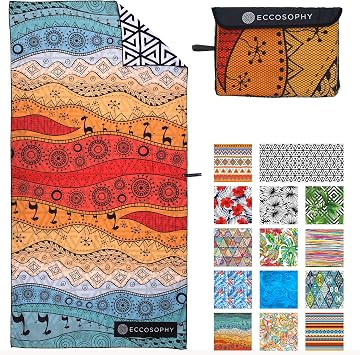 ECCOSOPHY Microfiber Beach Towel - Quick Dry, Sand Free and Oversized 71x35