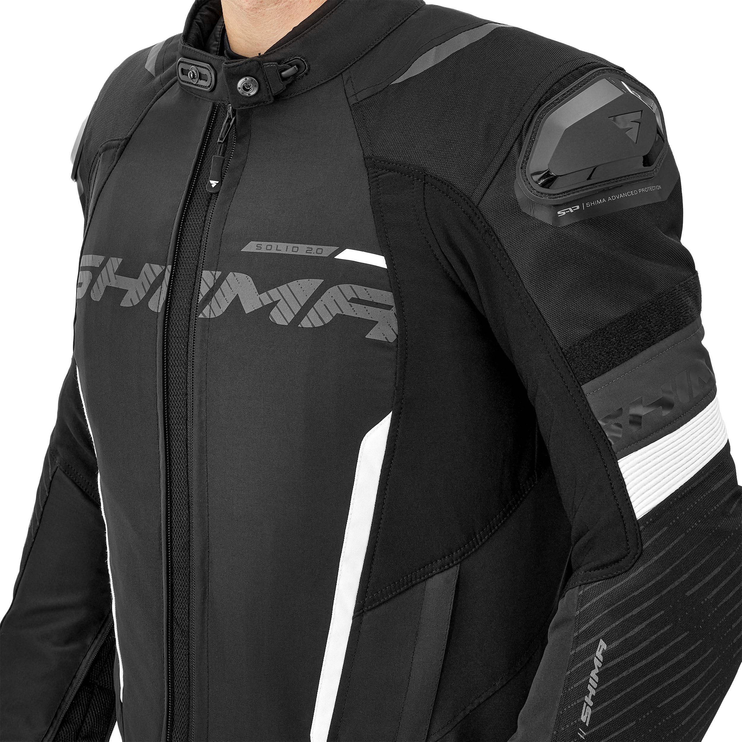 SHIMA SOLID Veste Moto Homme Homologué AIRFORCE Dorsale Blouson Armure Protecion Vestes Imperméable Textile Vetement Hiver Ete Touring Motos Aventure équipements (Hommes, Blanc, Regular, 4XL) | Ventilation optimisée