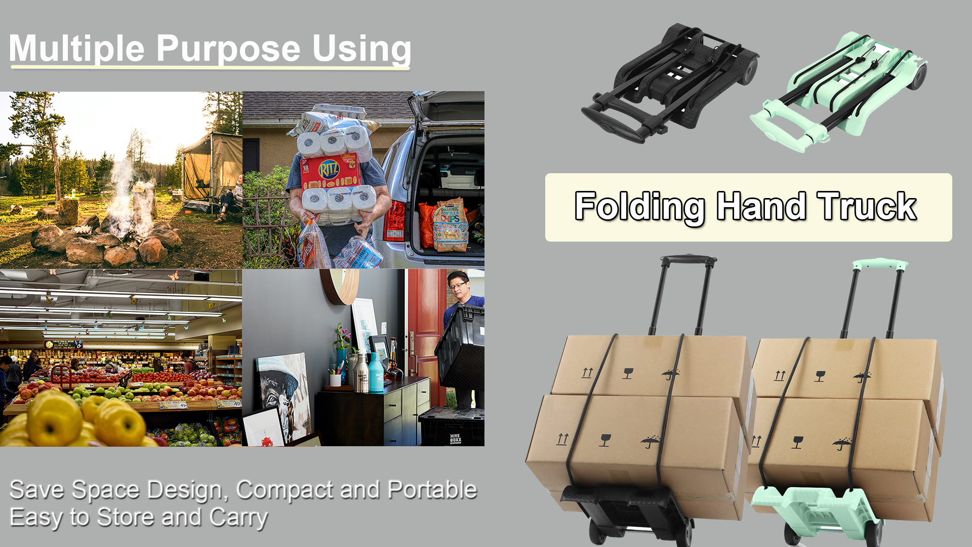 Folding Hand Truck, With Noiseless Wear-Resistant PVC Wheels And Adjustable Drawbar, 40KG/88LBS Capacity And Lightweight(3.1LBS), Portable Heavy Duty And Durable Trolley Dolly Compact Utility Cart - View #5