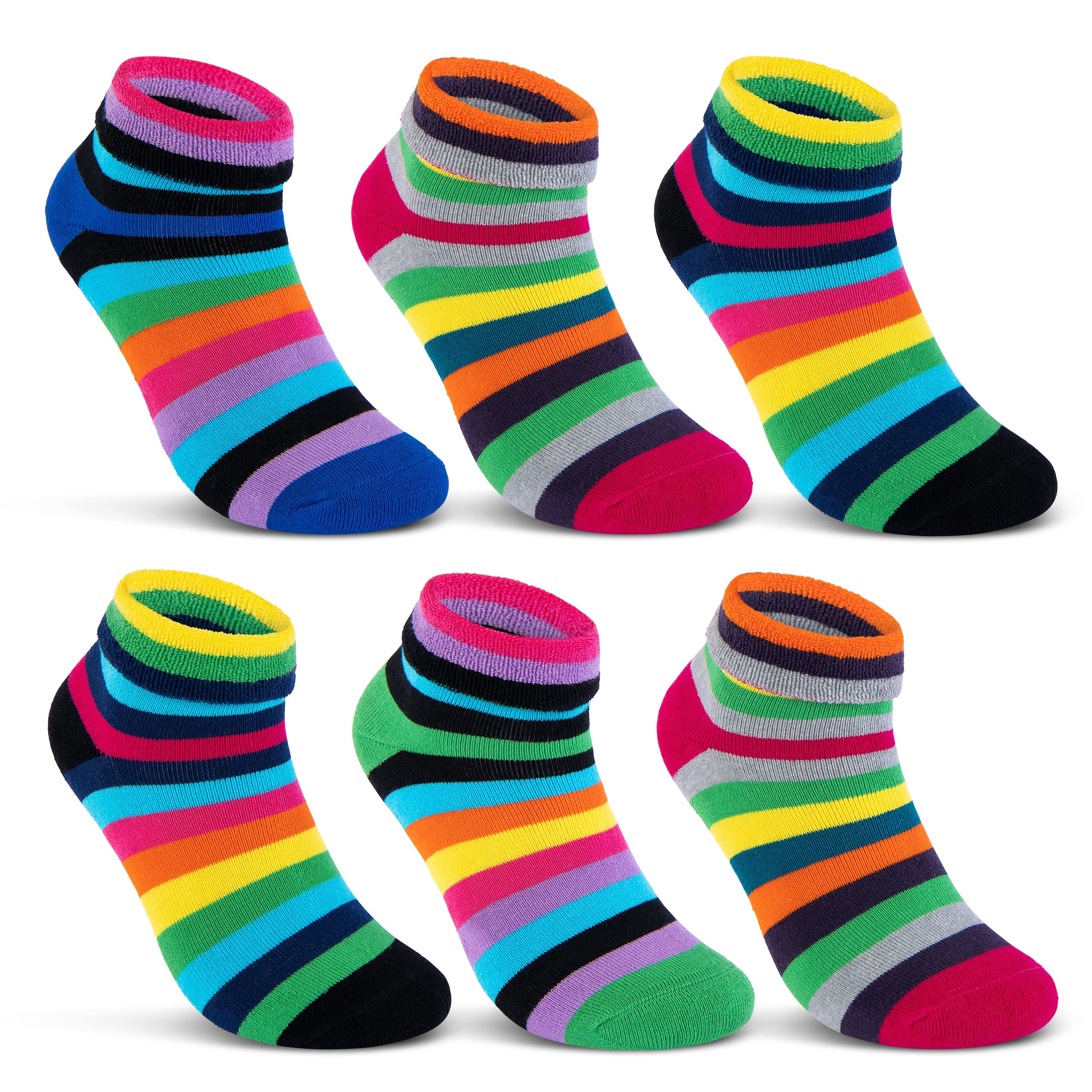 Sockenkauf24 2, 4, 6 pair of ladies thermo socks, inner terry cloth, colourful, striped ladies socks, 12790