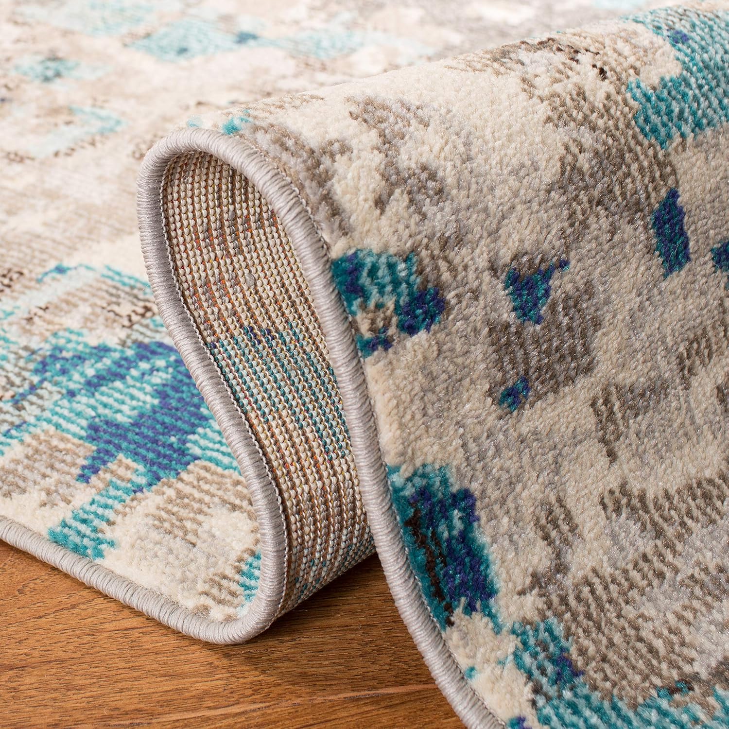 SAFAVIEH Madison Collection Accent Rug - 3' x 5', Grey & Blue, Boho Abstract Distressed Design, Non-Shedding & Easy Care, Ideal for High Traffic Areas in Entryway, Living Room, Bedroom (MAD425E)