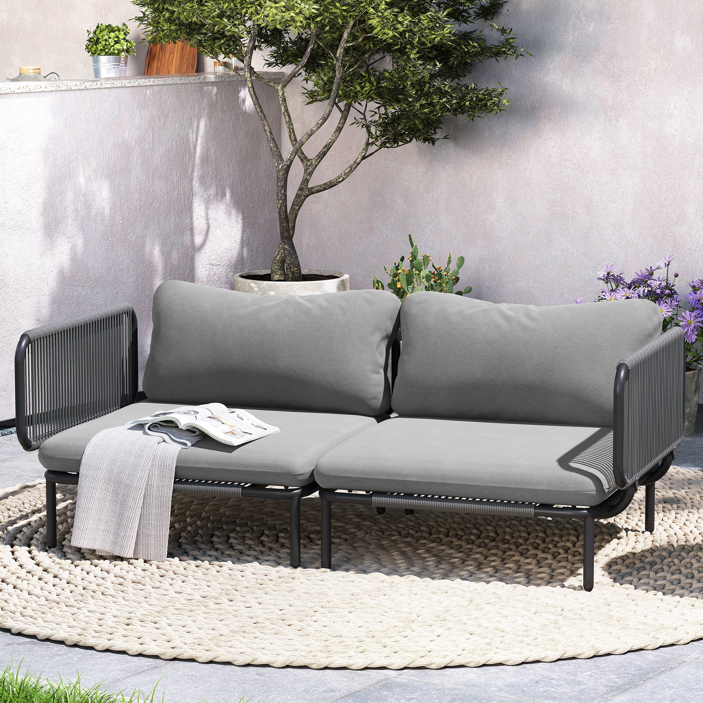 Oversized Outdoor Couch, 2-Seater Modular Sectional Sofa with Cushions