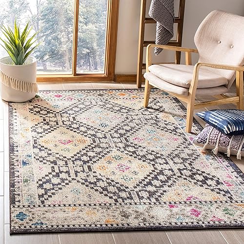 Vista 148 de Safavieh Madison Collection MAD418F - Alfombra de área con diamantes, Polipropileno, Azul Oscuro/Amarillo