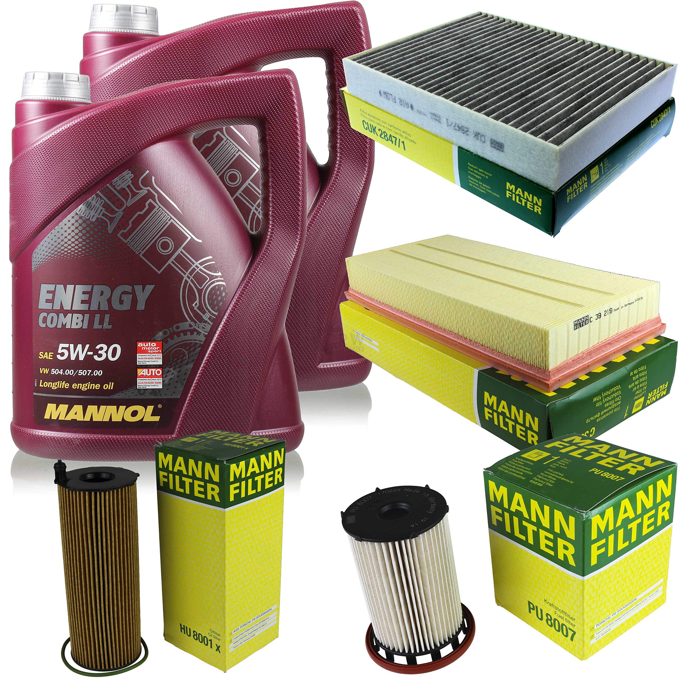 69172031 Juego de filtros de inspección, 10 litros de aceite de motor Mannol Energy Combi LL 5W-30 API SN/CF MANN-FILTER Filtro de aire, filtro de aceite, filtro de combustible