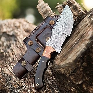 Handmade Damascus Tracker Knife 10'' Inches - Survival Knife - Camping Knife - Damascus Steel Knife - Hunting Knife with Sheath Horizontal Carry Fixed Blade Knife (BROWN) - SUSA KNIVES
