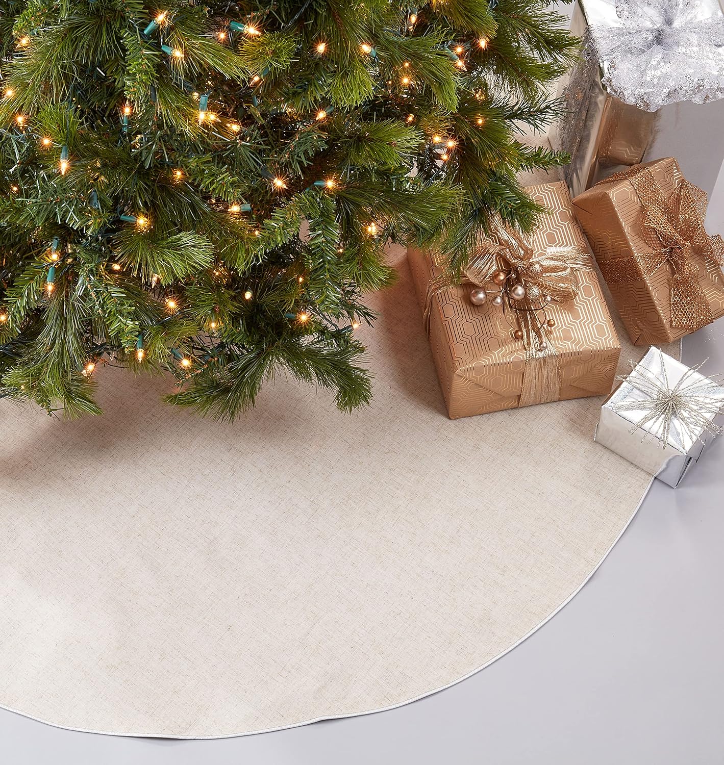 Saro Lifestyle Toscana Tree Skirt with Piping, 72", Natural