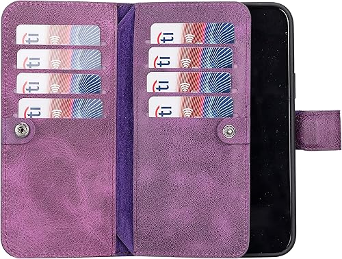 Miniatura 5 de Funda de piel auténtica de primera calidad hecha a mano para la serie de iPhone, tarjetero doble, funda magnética desmontable, soporte horizontal,