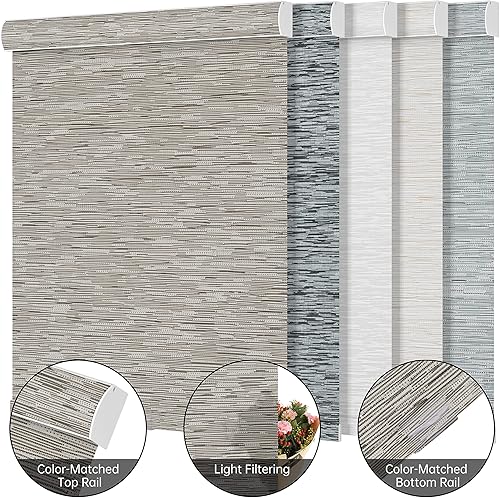 Miniatura 4 de BERISSA - Persianas enrollables con filtro de luz para ventana, persianas solares inalámbricas con jacquard a rayas, tela con aislamiento térmico,