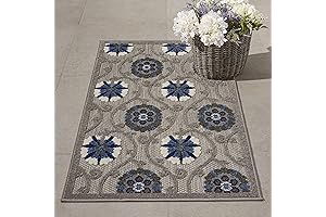 Nourison Aloha Indoor/Outdoor Grey/Blue 2'8" x 4' Area Rug, Easy Cleaning, Non Shedding, 3x4 Rugs