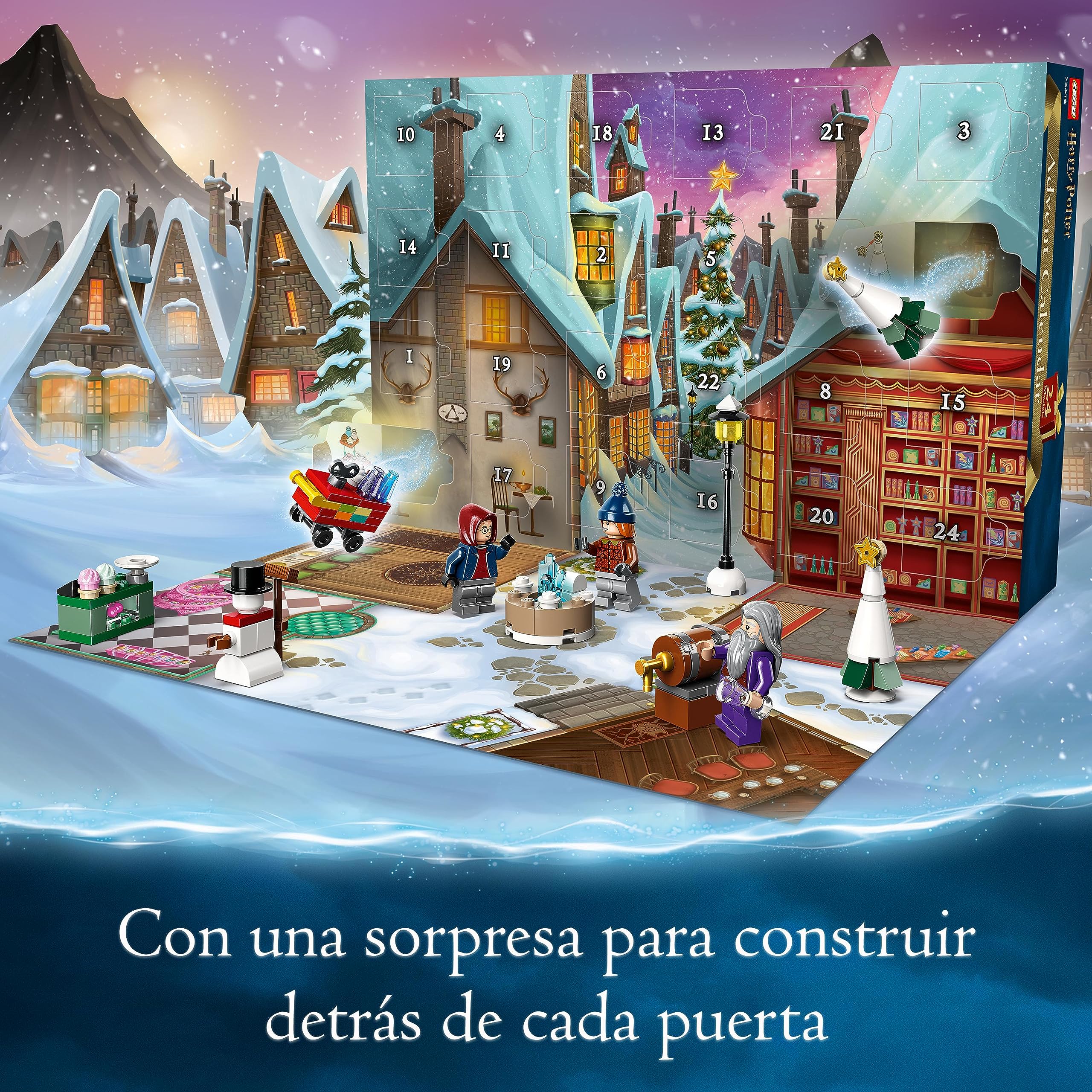 LEGO 76418 Harry Potter Kalendarz adwentowy 2023, 24 Niespodzianki w tym 18 Minimodeli z Wioski Hogsmeade i 6 Minifigurek, Prezent na Mikołaja dla Dzieci, Chłopca i Dziewczynki, Odliczanie do Świąt
