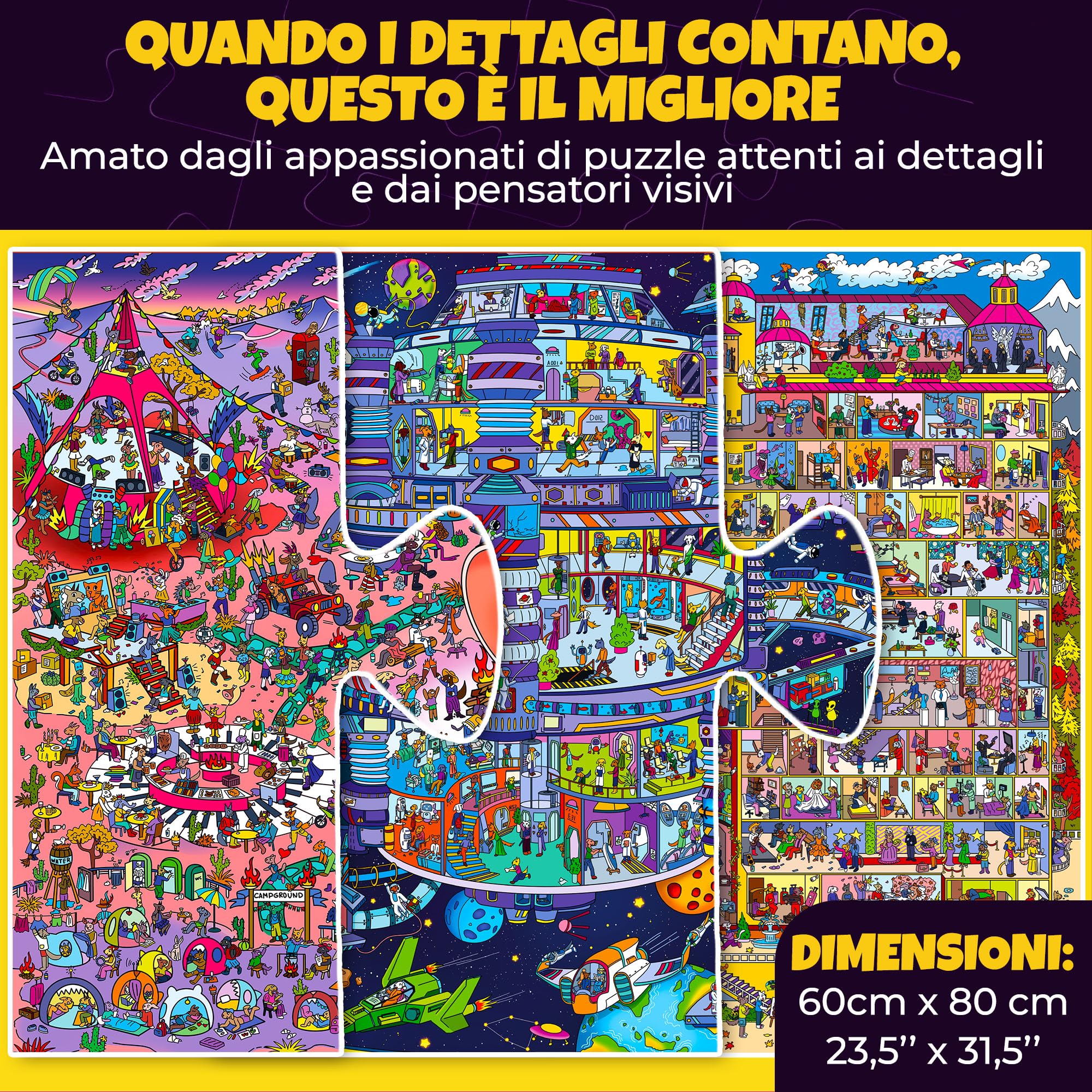 Puzzle da 1000 pezzi per adulti – Puzzle per adulti da 1000 pezzi | Set da 3 puzzle in confezione premium – Desert Whirl, Galactic Tails, Hotel Wildeluxe – Sfide – Suggestivi scenari con animal