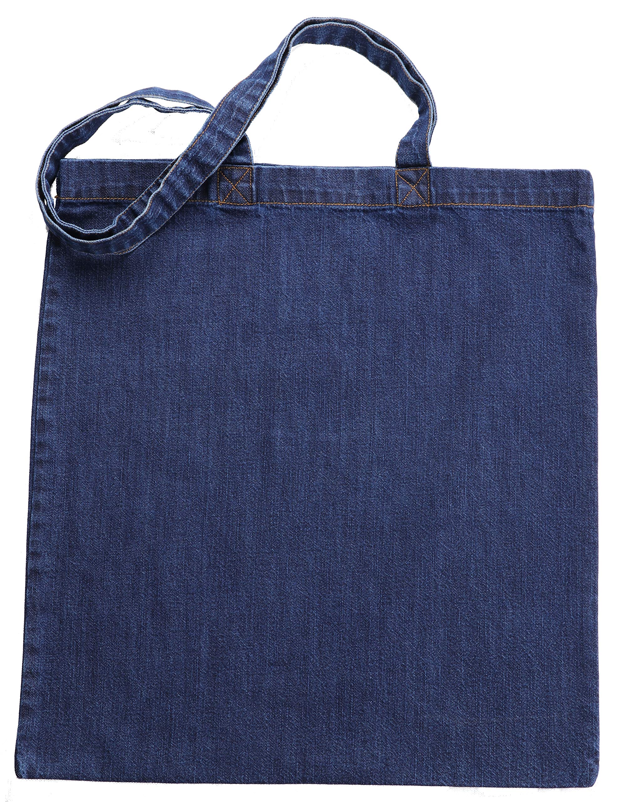 Green Atmos 12 pack Pre-Washed Indigo Denim tote bags 15 X 16 inch with 27 inch long handle reusable grocery tote bags cotton eco friendly super strong washable great choice for promotion branding