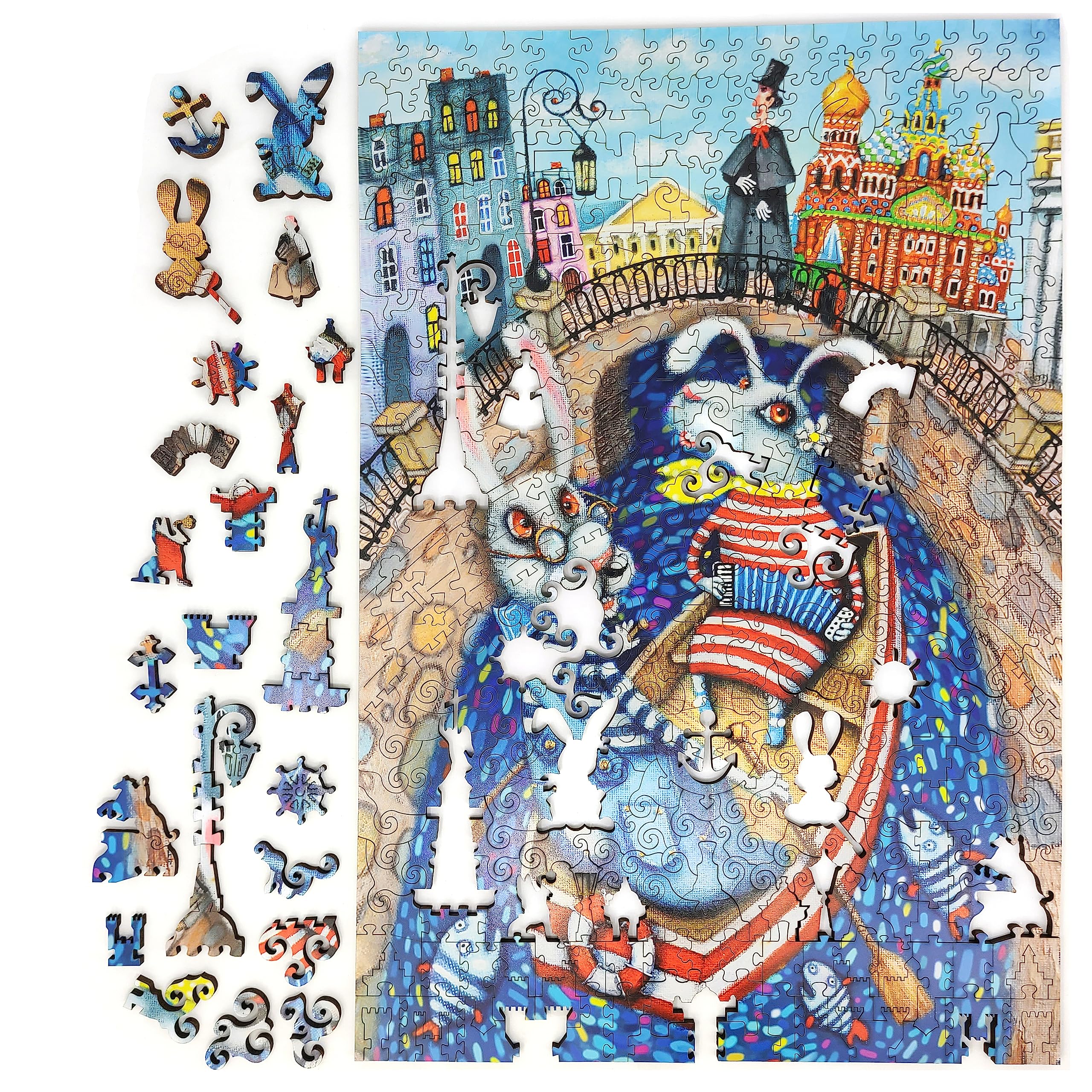 FoxSmartBox - Puzzle in legno per adulti, forma unica, 405 pezzi, motivo: amanti del fiume