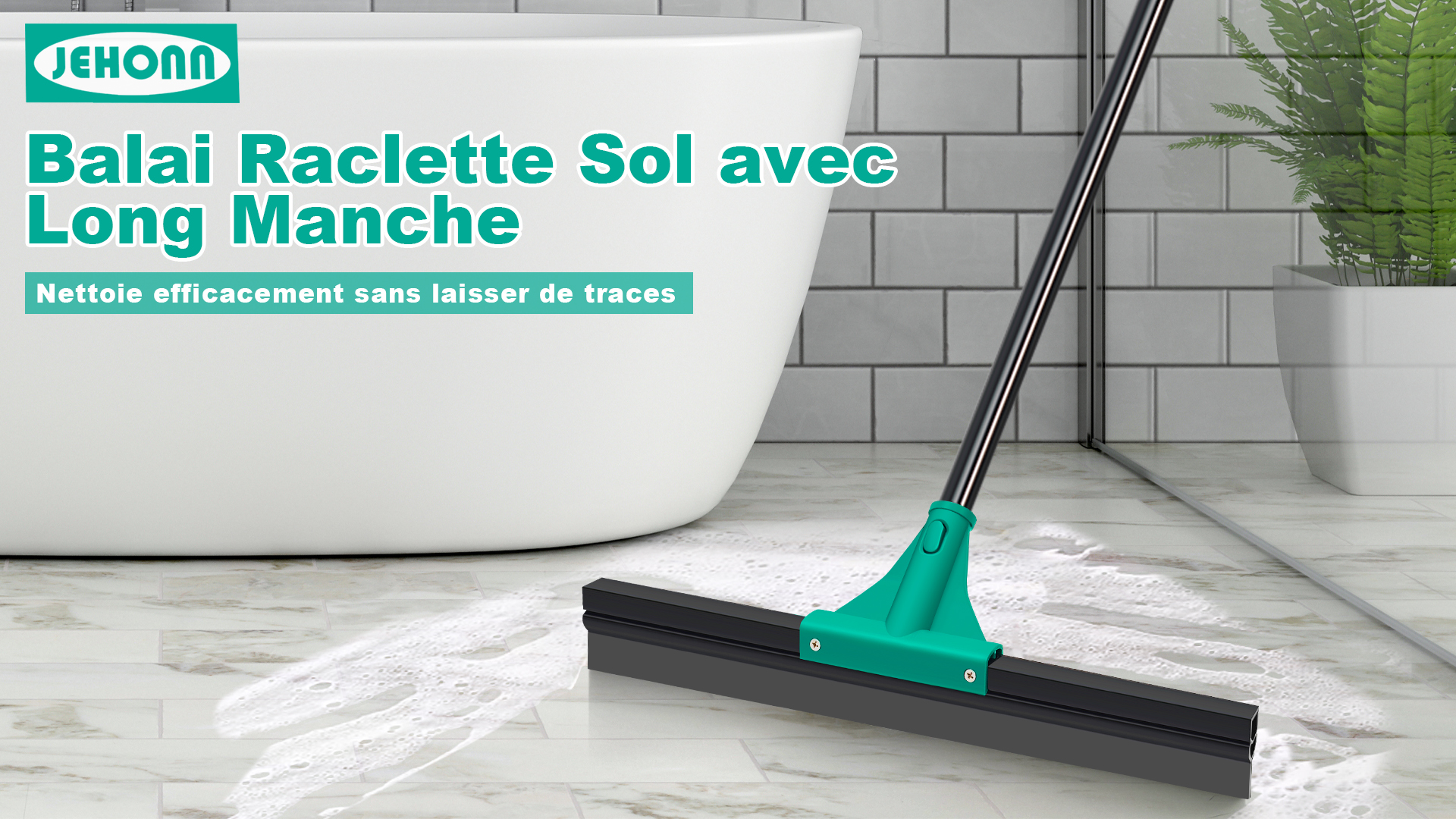 JEHONN Balai Raclette Sol Pro 148 Cm – Raclette Laveur Manche Long Pour Salle De Bain, Garage, Terrasse, Fenêtre, Douche, Cour
