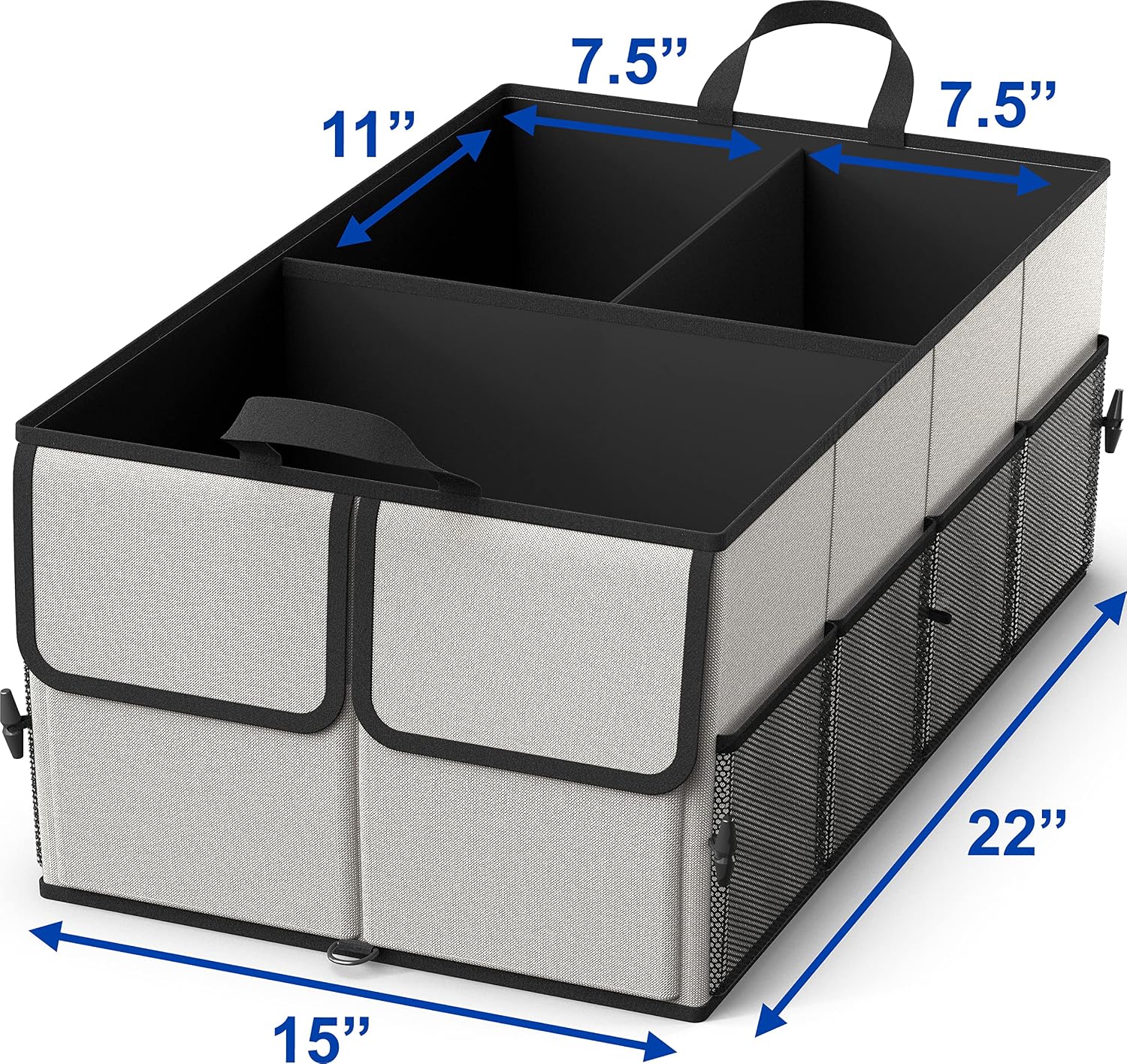 EPAuto Foldable Car Trunk Organizer for SUV, 3-Compartment with Removable Divider, Gray