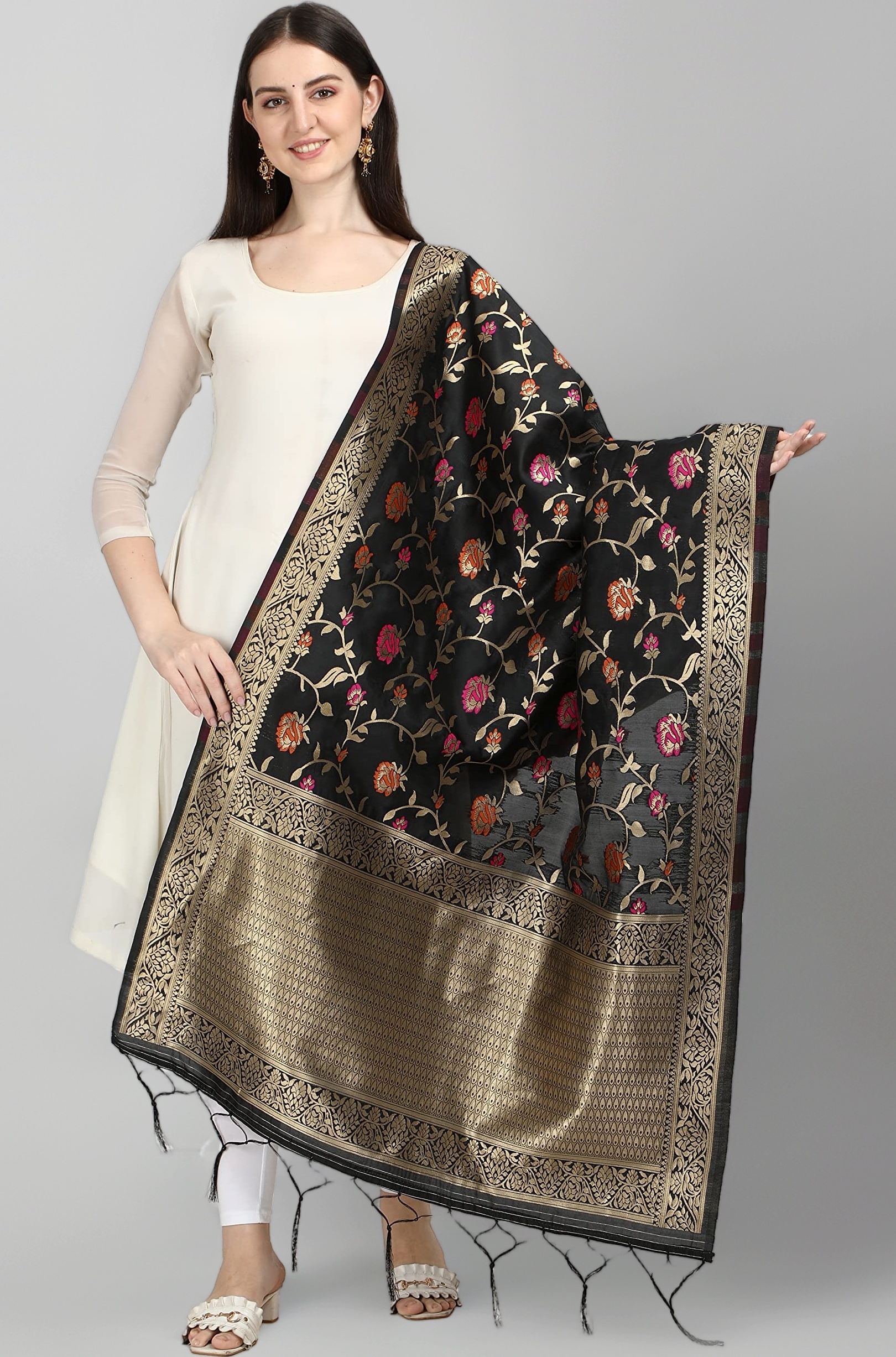 DEVANGI Women's Floral Silk Blend Dupatta