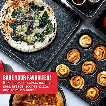 Granitestone Black 6 Pc Stackable Nonstick Bakeware Set With Oven Pans, Baking Sheet, Wire Rack - Complete Kitchen Baking Set, Oven/Dishwasher Safe, 100% Non Toxic