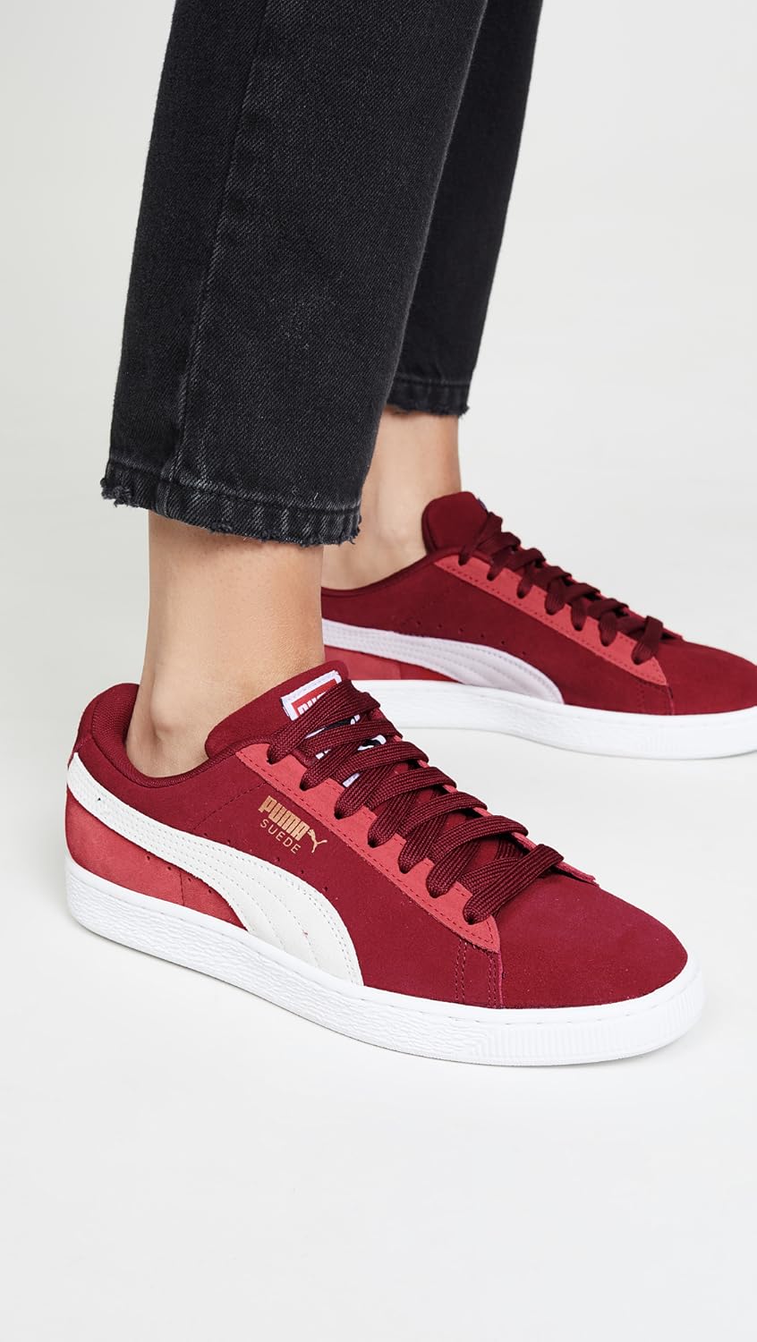PUMA unisex adult Suede Classic Sneaker, Rhubarb-puma White-high Risk Red, 4.5 US
