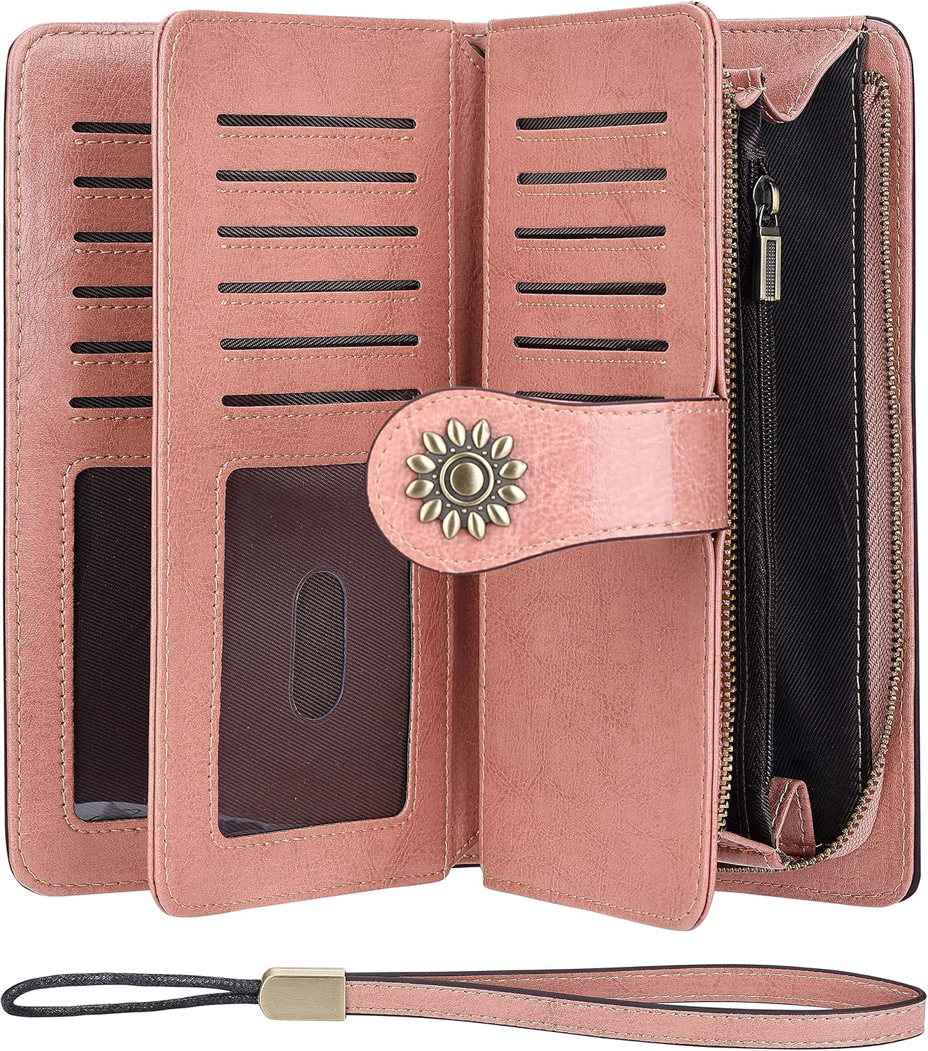 Lavemi Womens Large Capacity Genuine Leather RFID Blocking Wallets Wristlet Clutch Card Holder image 4