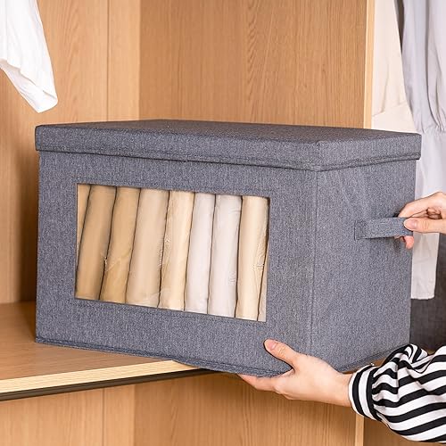 Miniatura 4 de Citylife - Paquete de 3 contenedores de almacenamiento plegables con tapas, cajas de almacenamiento plegables de tela de lino, organización de