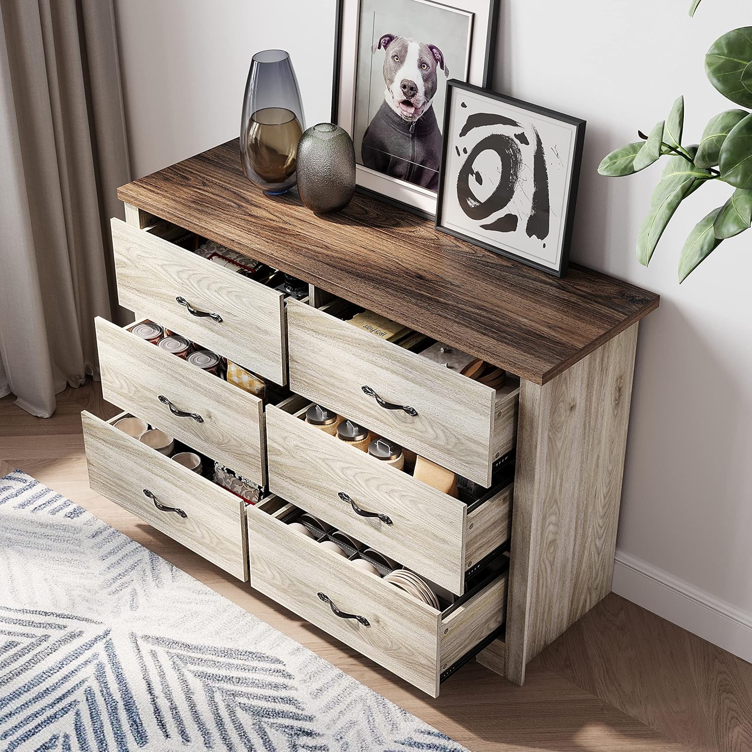 LINSY HOME 6 Drawer Dresser, White Dresser for Bedroom, Modern Dresser Organizer, Chest of Drawers for Nursery,Baby,Kids Bedroom