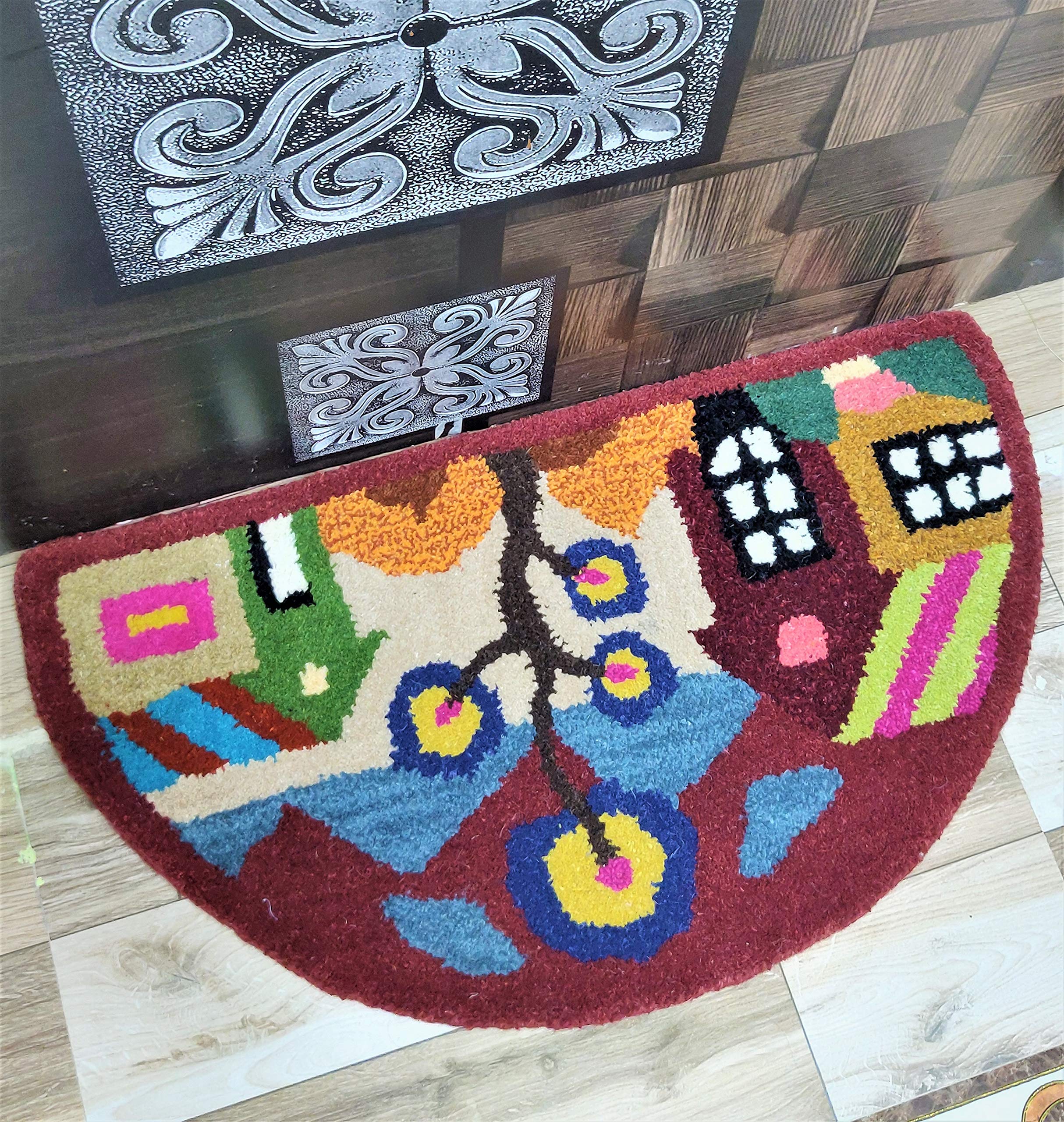 Aim Emporium : Indoor & Outdoor Handmade Door Mat for Bathroom and Bedroom in D Shape, 70' X 40'cm (Dark RED)