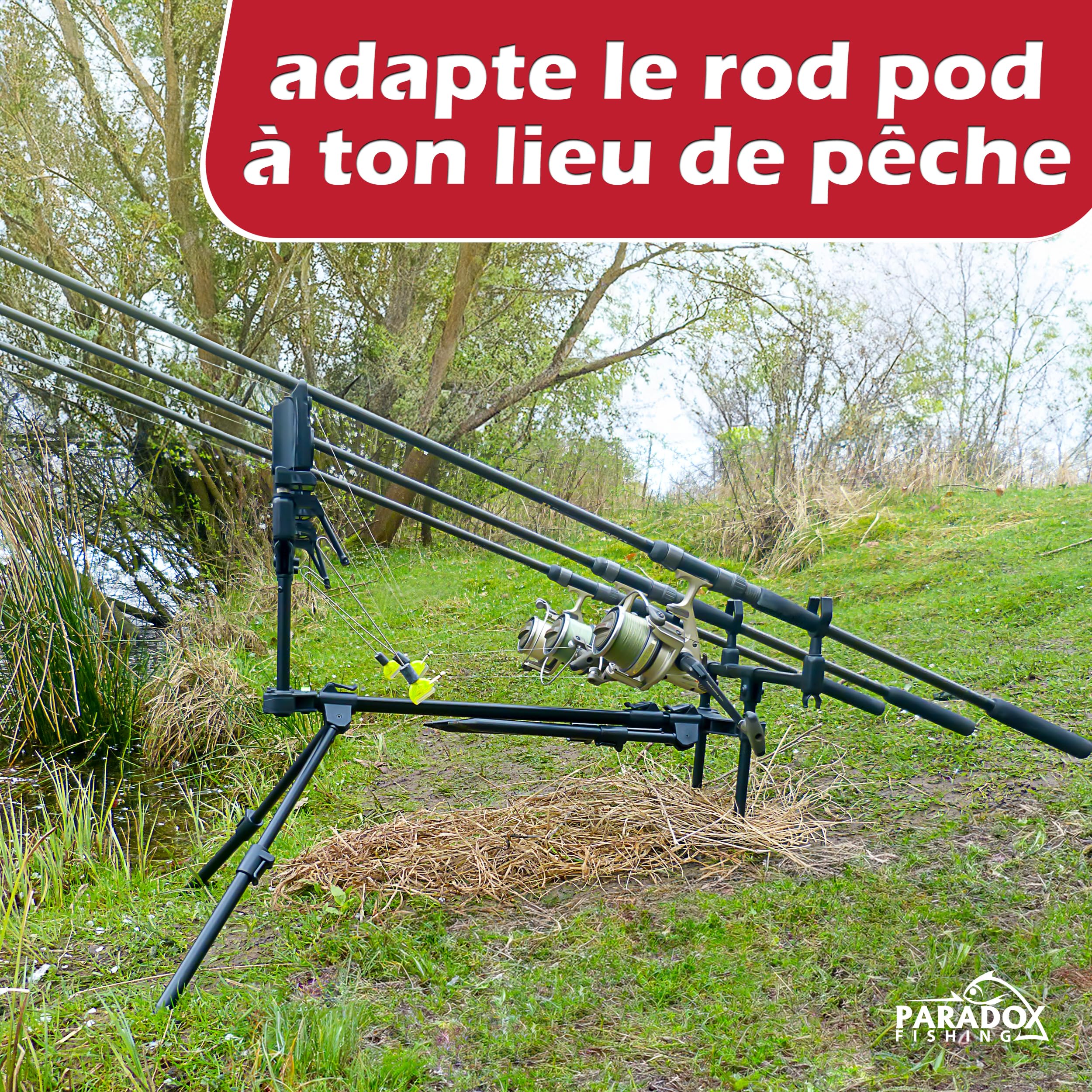 Paradox Fishing Rod Pod 3 Cannes à pêche – Flexible réglable – Rod pod Peche Carpe Support de Canne à pêche à la Carpe