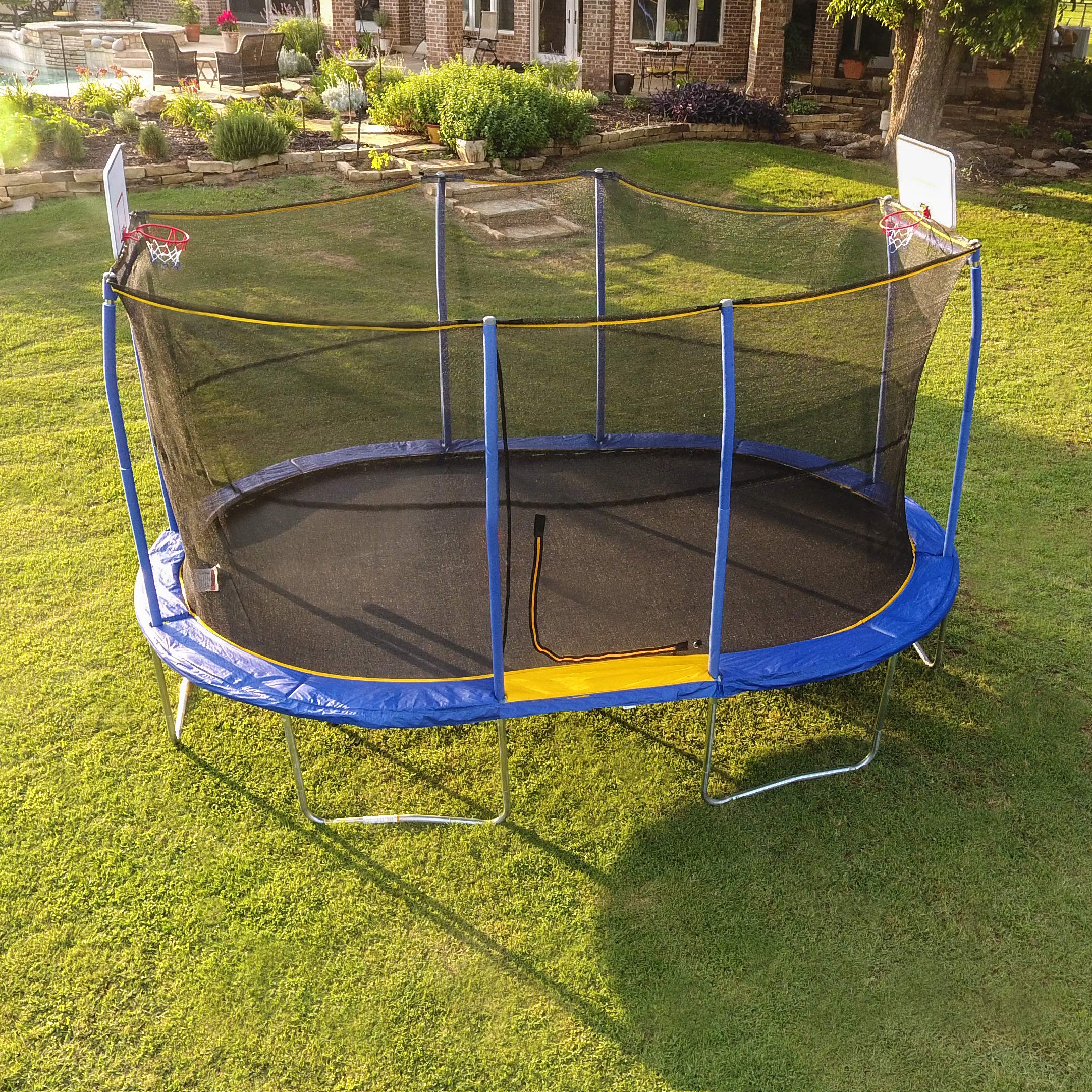 JumpKing JK1015OVWBH-DAL 10 x 15 Foot Oval Trampoline with 2 Basketball Hoops