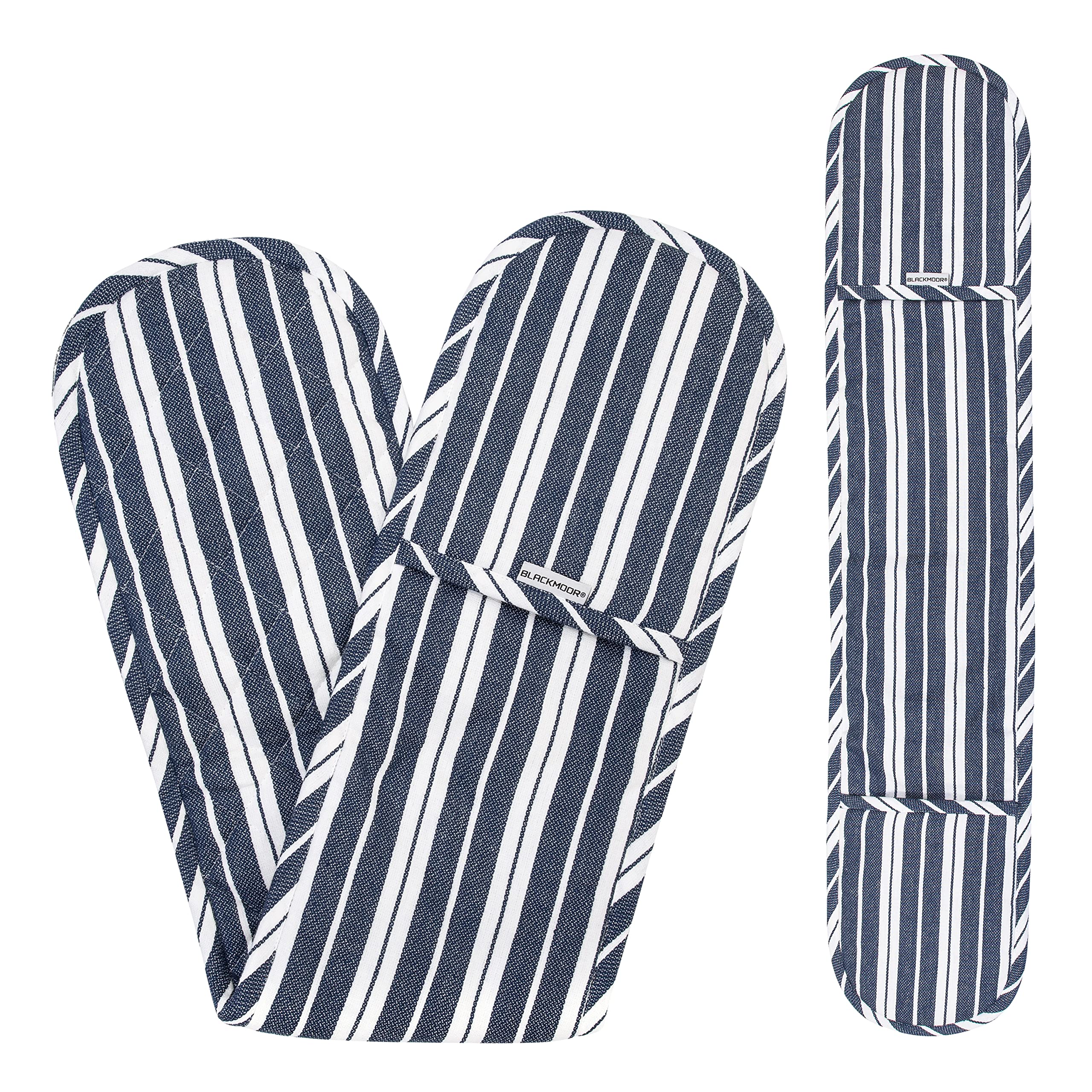 Blackmoor Double Oven Gloves/Heat Resistant Cotton Potholder Mitt For Home Cooking, Bbq, Grilling, Baking, Microwaving In Kitchen (Navy)