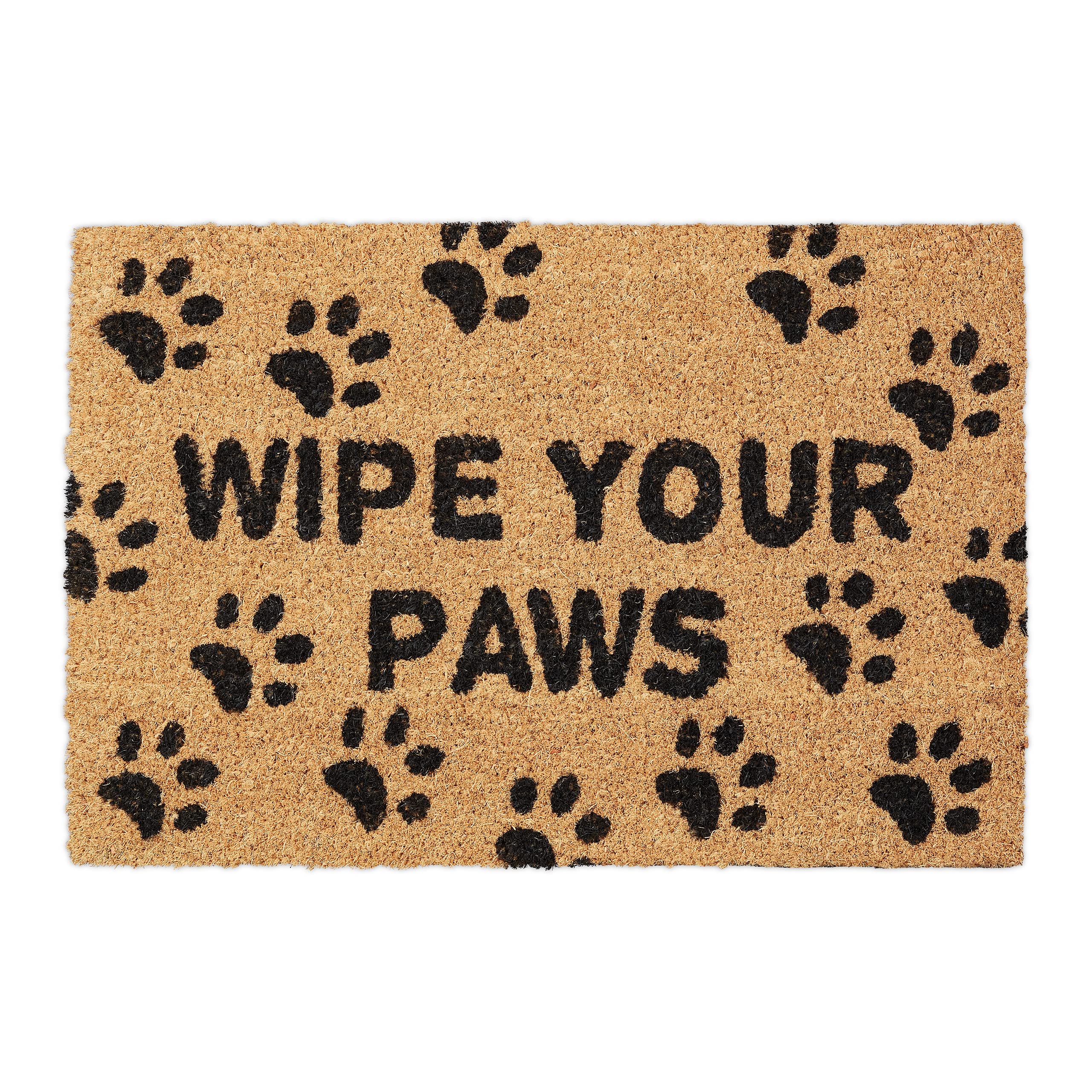 Relaxdays Wipe yYour Paws Welcome Doormat Rubber, 40 x 60 cm, Door Mat Inside & Outside, Non-Slip, Natural Coir, Polyvinyl Chloride Coconut fibre