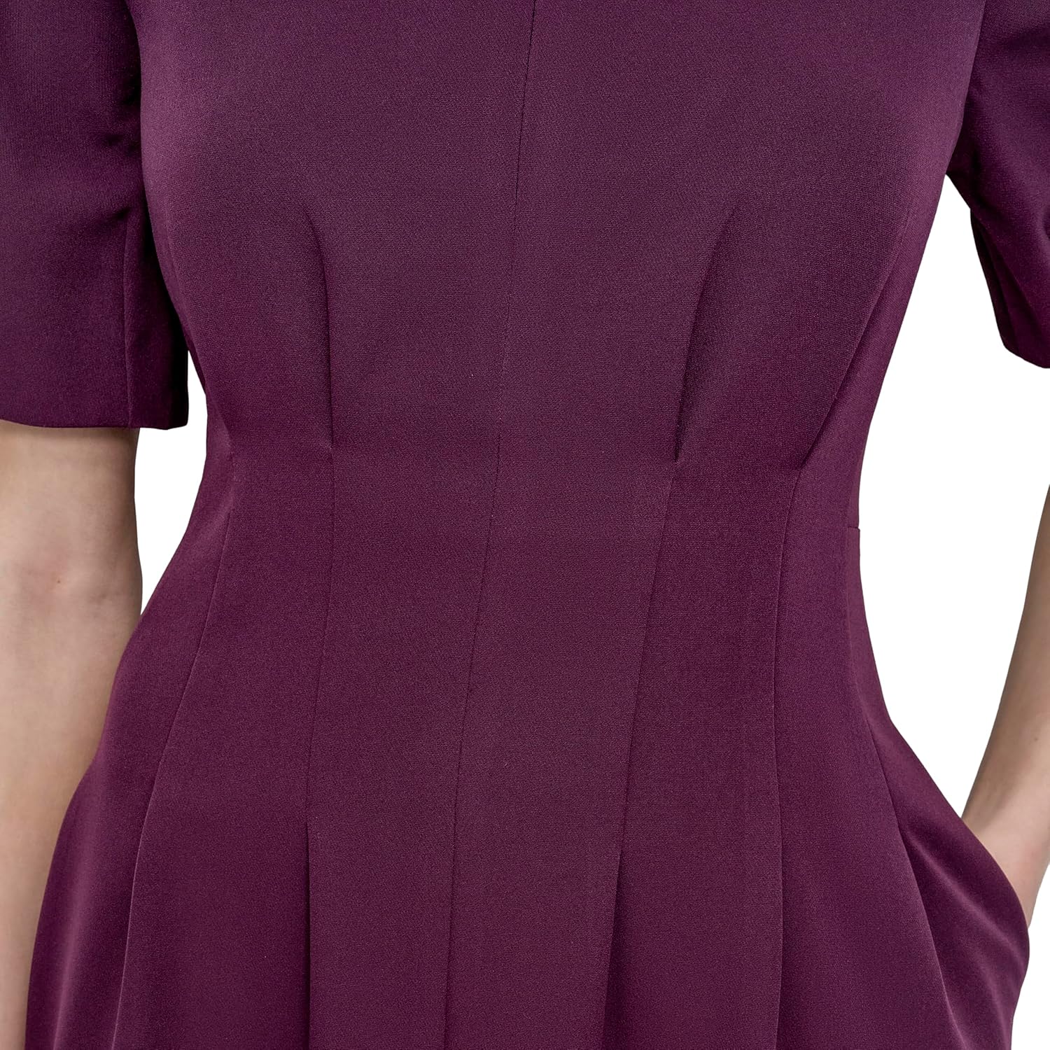 DKNY Womens Short Puff Sleeve Jewel Neck Knee Length Two Slit Pocket Zipper Front Dress - Image 6