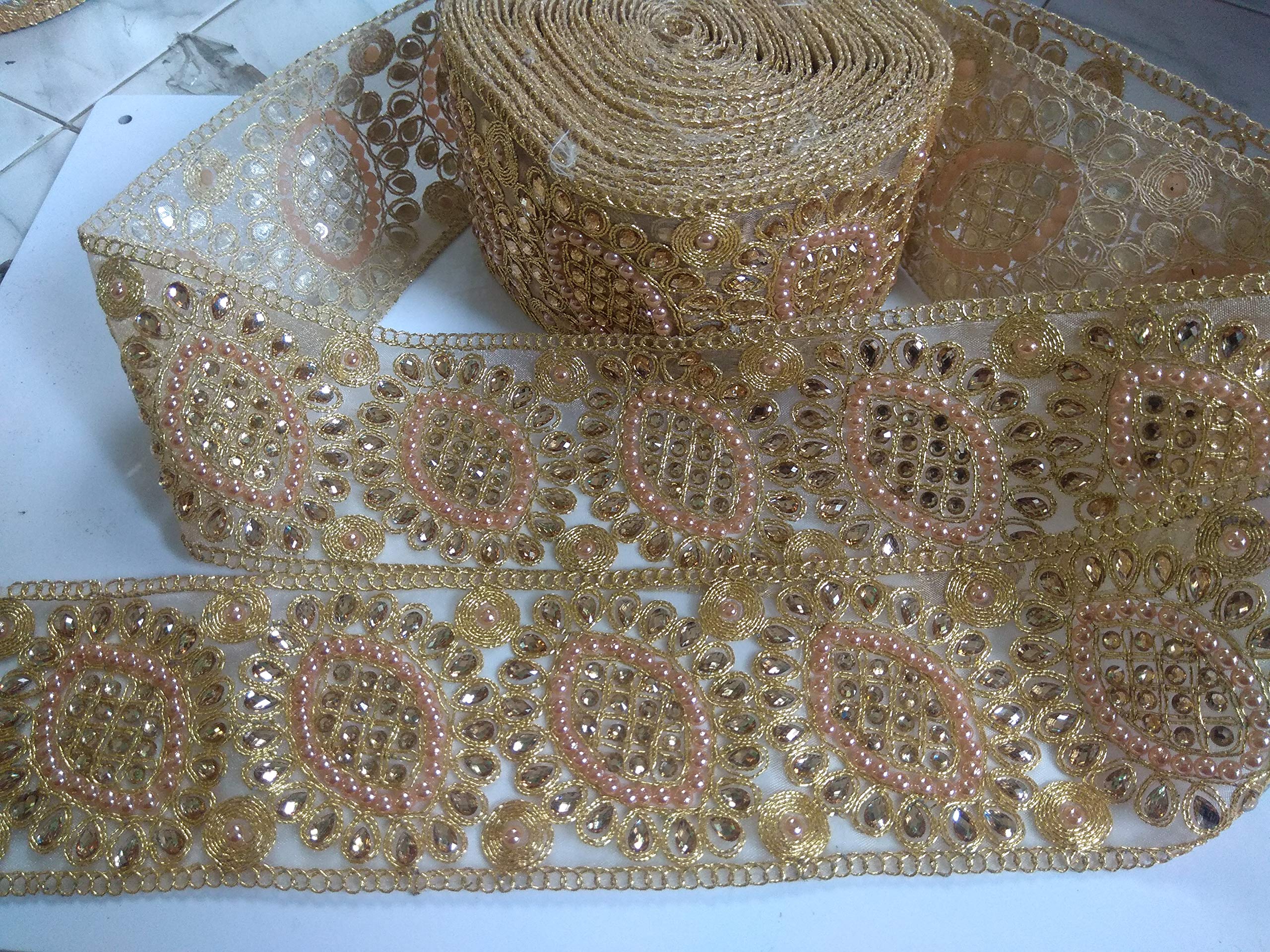 Aarushi Creations Golden Mirror Lace for Dress, Sarees, lehnagas, caps,Decoration, Borders 9 Meters