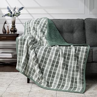 Reversible Soft Sherpa Throw Blanket - Cute and Cozy Thick Throw for Couch, Warm Gifts for Women (Green Plaid, 50" x60")