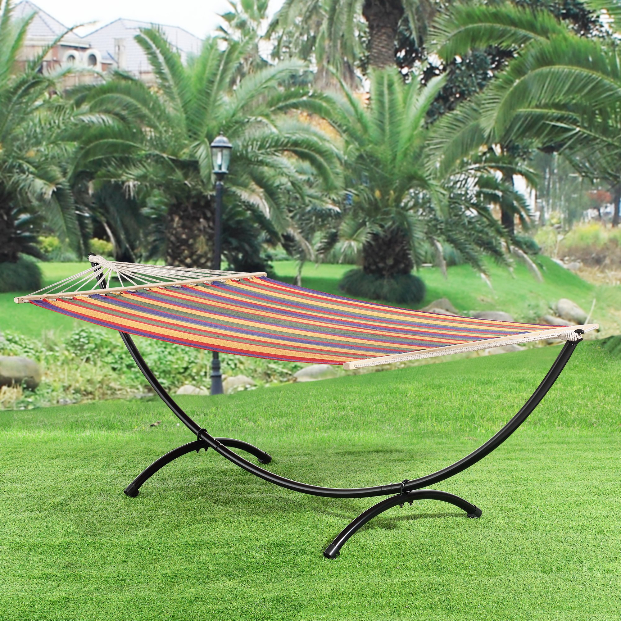 Amaca da Giardino con Struttura di Base, Lettino Sospeso con Tessuto Traspirante e Travi - Multicolore
