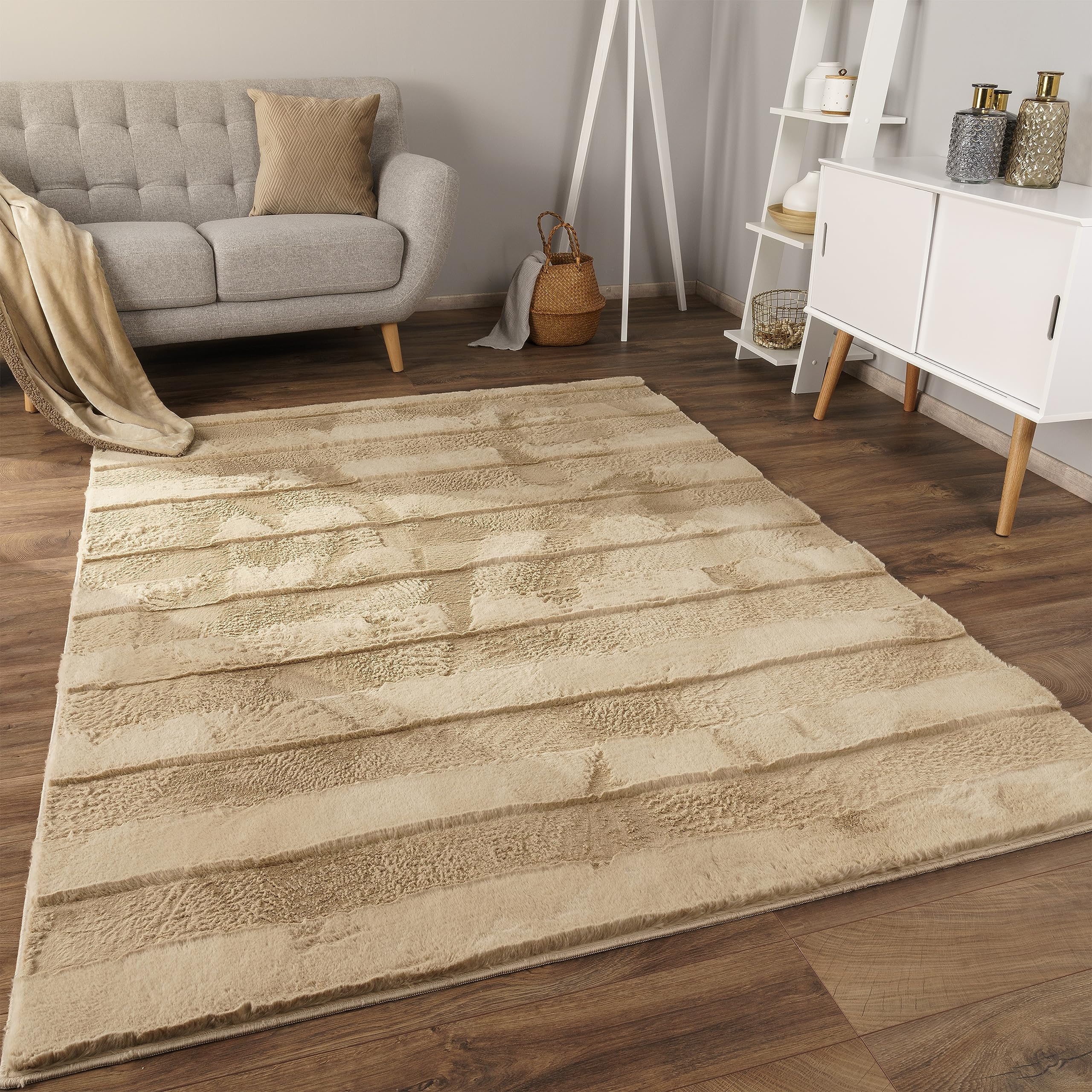 Paco Home Weicher Flauschiger moderner Bubble Wohnzimmer Teppich Hochflor Fell Geometrisches Design Hoch-Tief-Effekt, Grösse:160x220 cm, Farbe:Beige 4