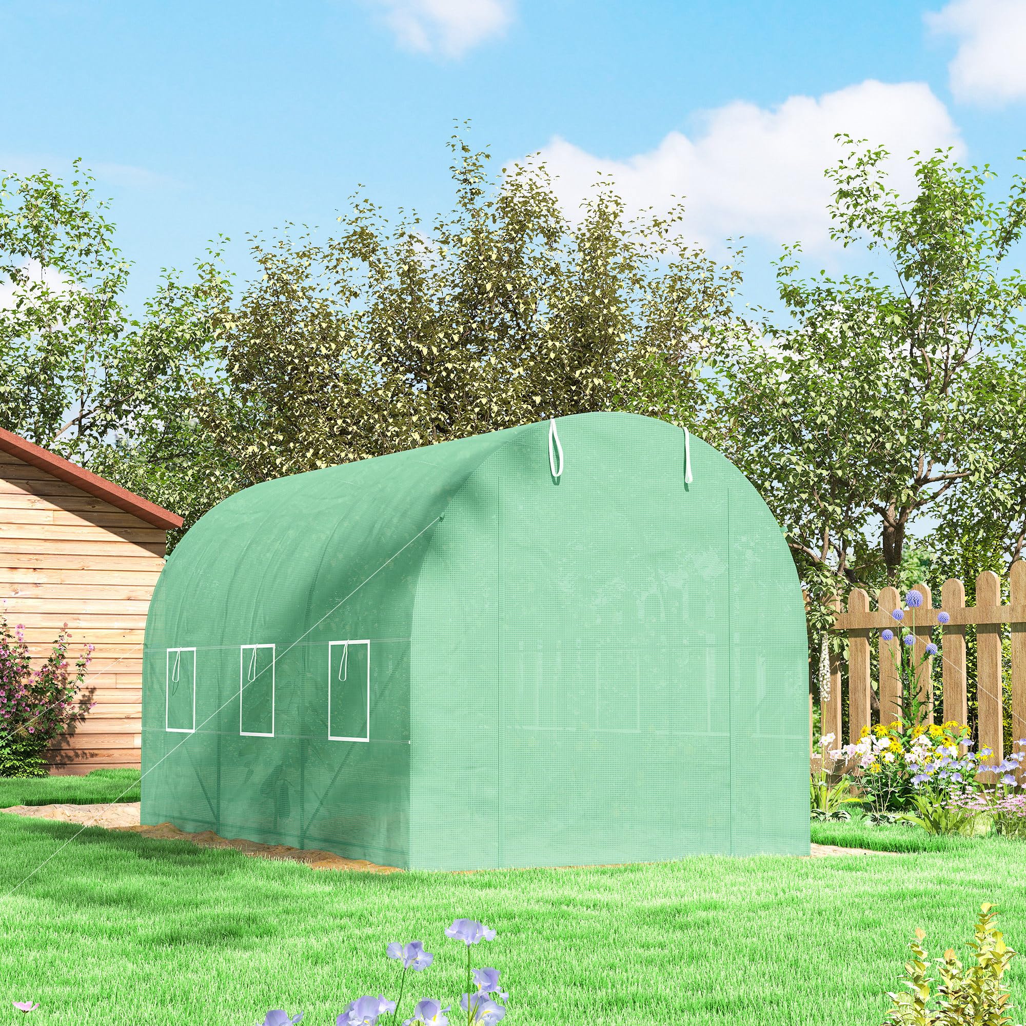 Outsunny Invernadero de Exterior 3,5x2x2 m Invernadero de Túnel con Cubierta de PE 140 g/m² para Cultivo Plantas Verduras Frutas en Jardín Terraza Verde