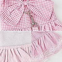 Vista 3 de Vestido para perro a cuadros con lazo, bonito vestido para perro pequeño, gato, cachorro con correa de arnés (rosa, XS)